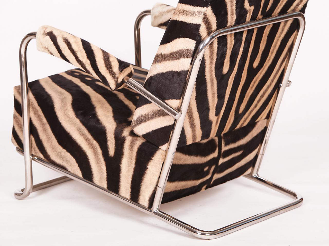 Sedia a sdraio in acciaio tubolare Zebra Hide di Fa. Hynek Gottwald, 1930 in vendita 4
