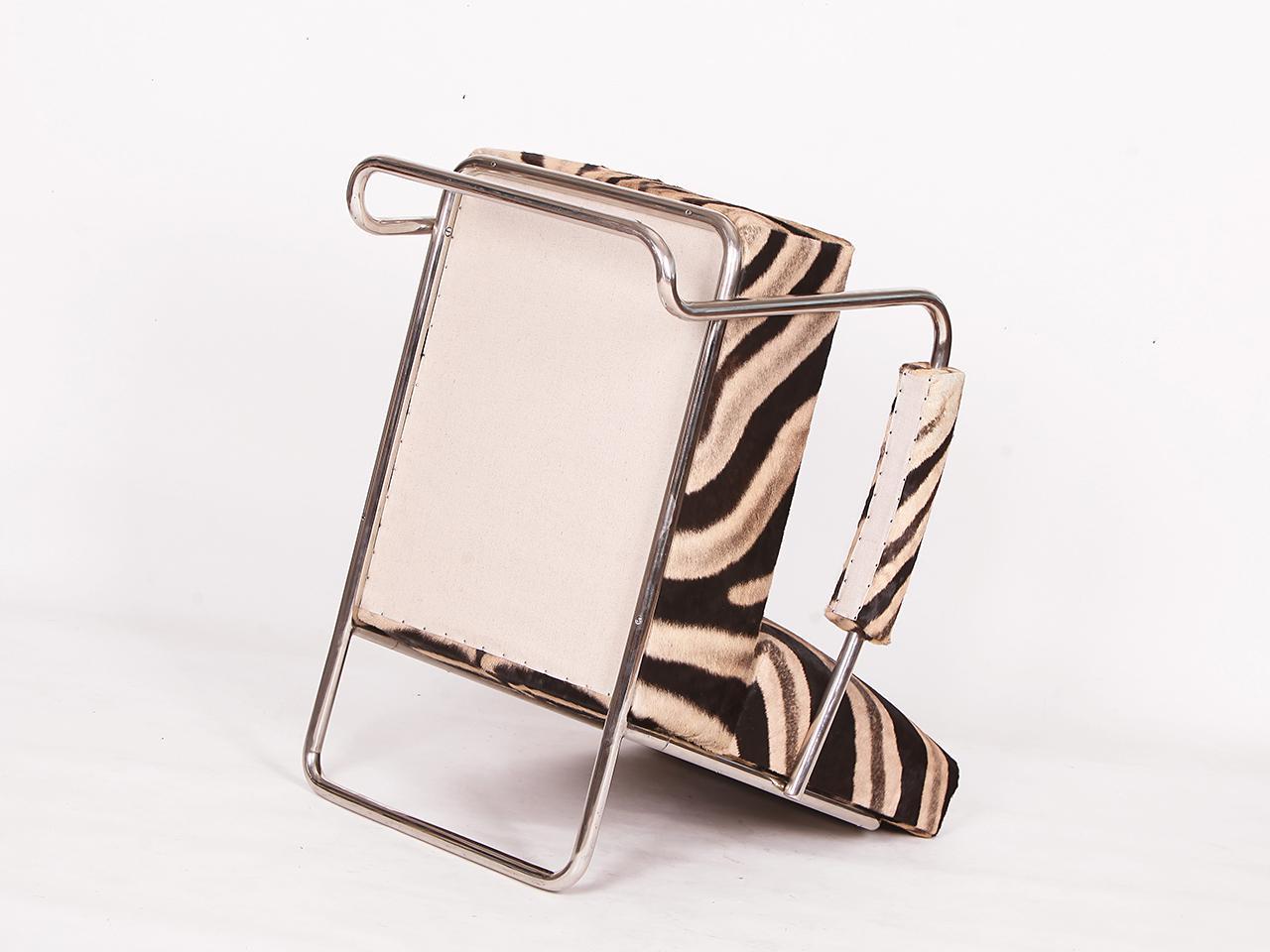 Sedia a sdraio in acciaio tubolare Zebra Hide di Fa. Hynek Gottwald, 1930 in vendita 5