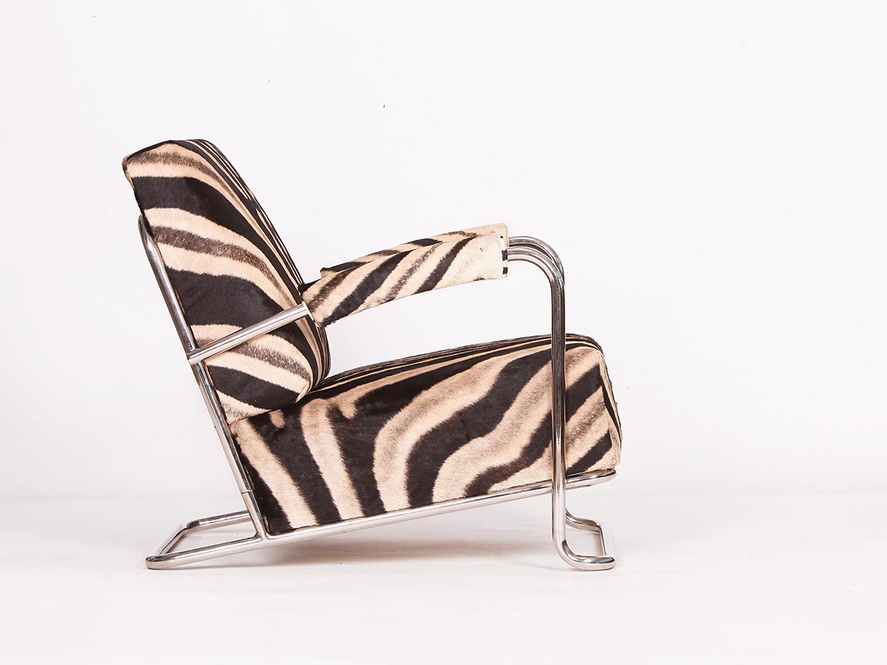 Sedia a sdraio in acciaio tubolare Zebra Hide di Fa. Hynek Gottwald, 1930 in vendita 6