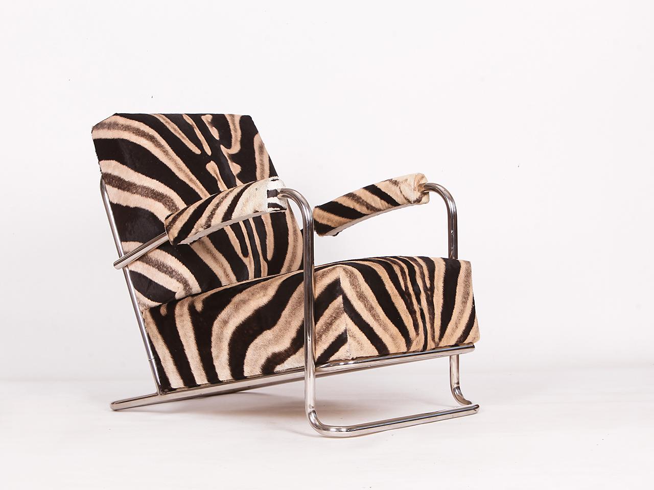 Sedia a sdraio in acciaio tubolare Zebra Hide di Fa. Hynek Gottwald, 1930 In condizioni ottime in vendita a Wien, AT
