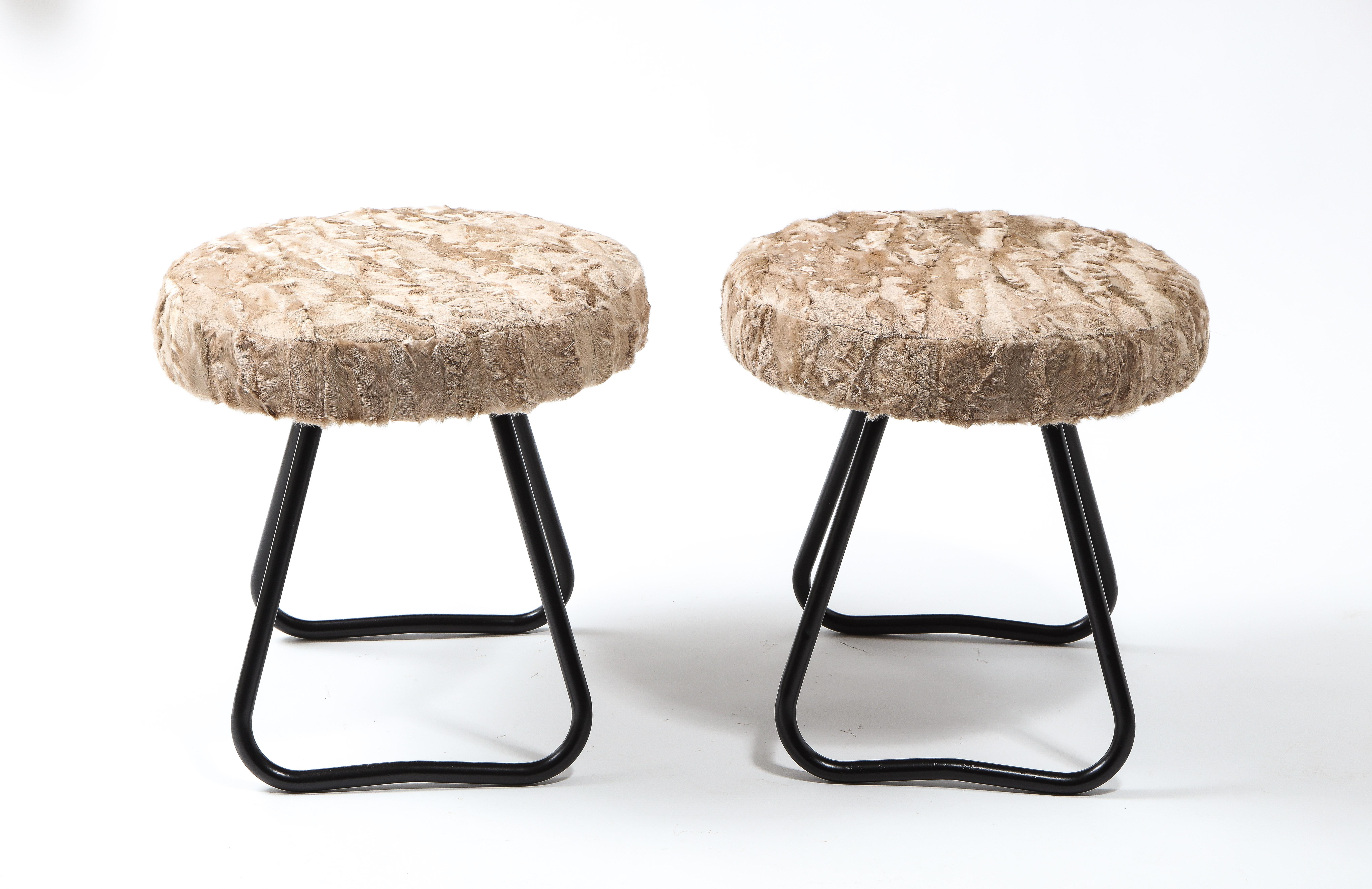 Mid-Century Modern Pair of Tubular Steel Stools, France 1960's For Sale