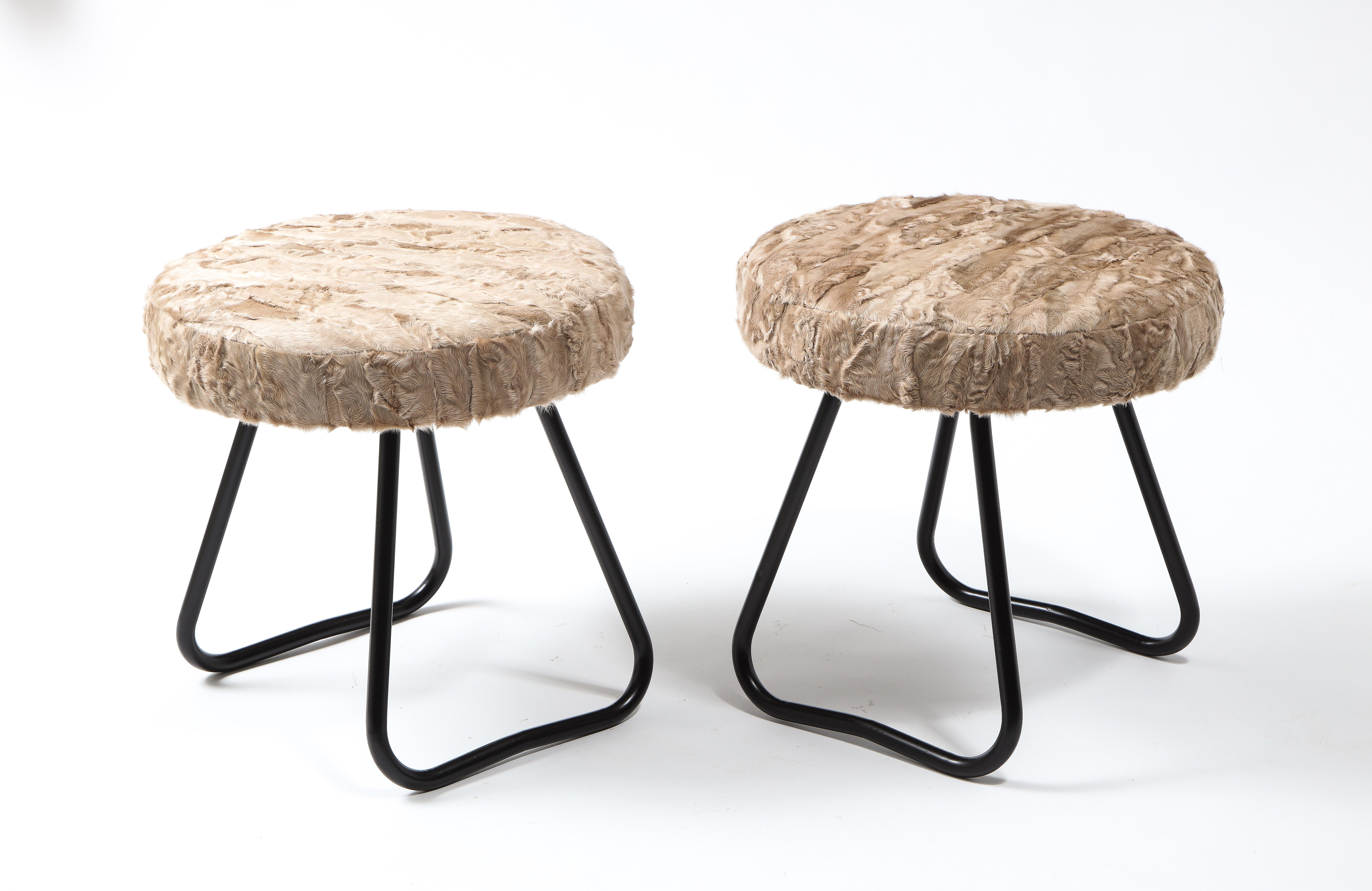 French Pair of Tubular Steel Stools, France 1960's For Sale