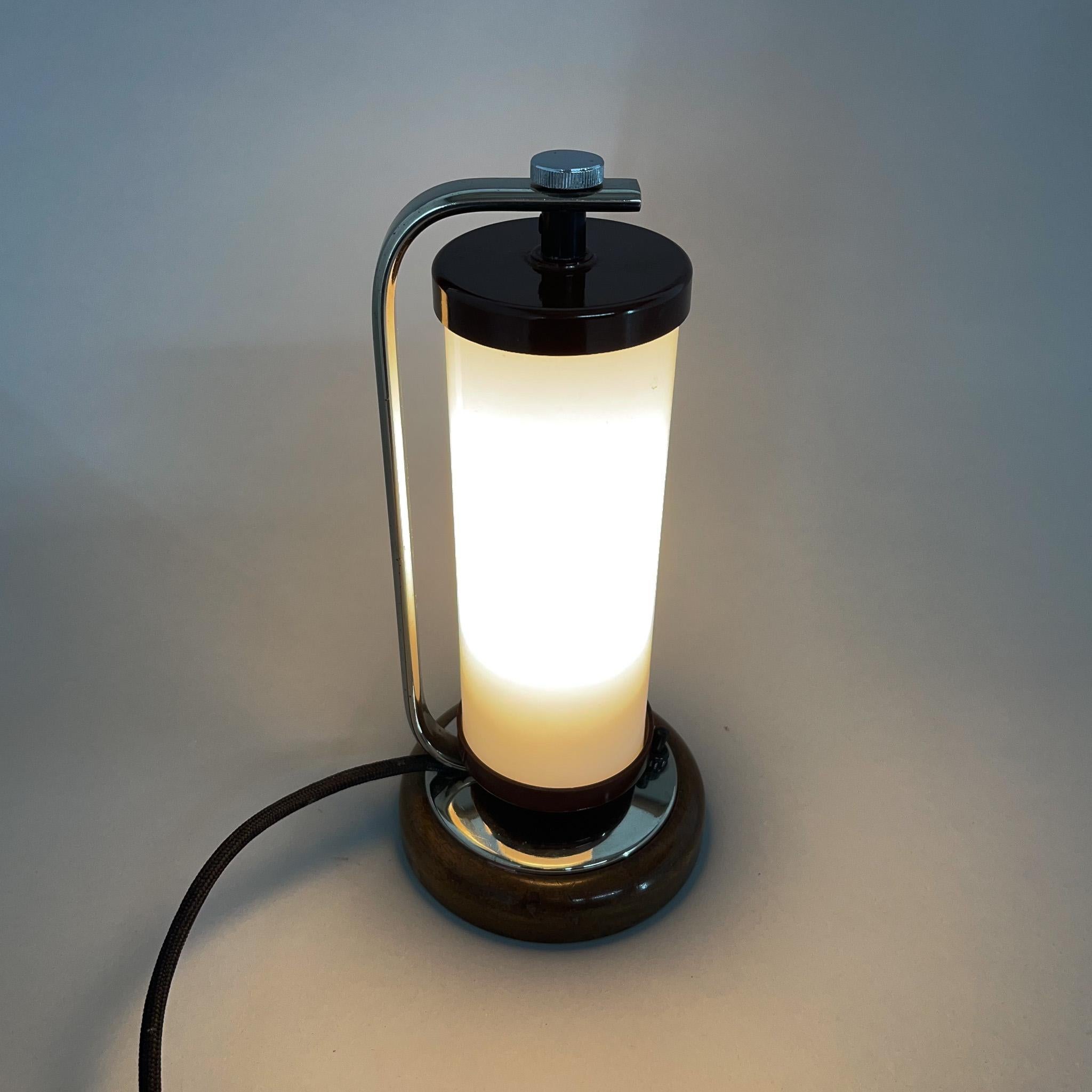 Tubular Table or Bedside Lamp with Wooden Base, 1930's For Sale 3