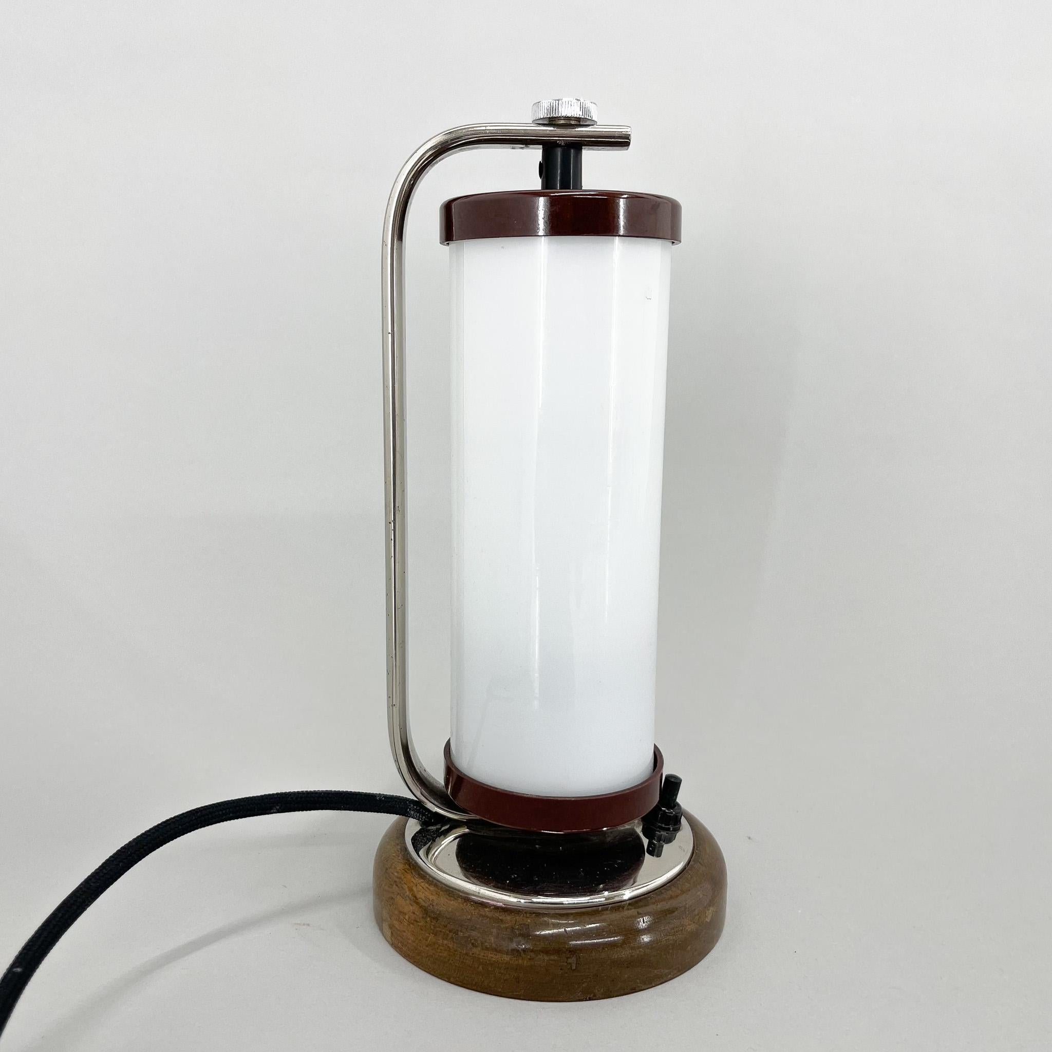 Tubular Table or Bedside Lamp with Wooden Base, 1930's For Sale 5