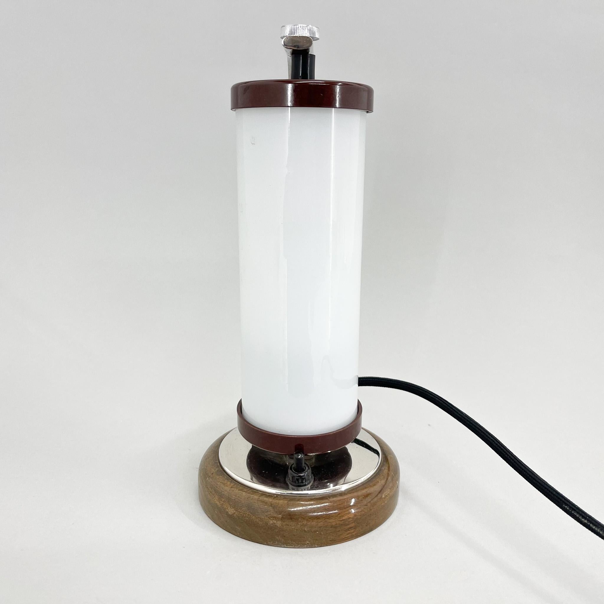 Tubular Table or Bedside Lamp with Wooden Base, 1930's In Good Condition For Sale In Praha, CZ