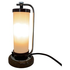 Lampe de table ou de chevet tubulaire avec base en bois, années 1930
