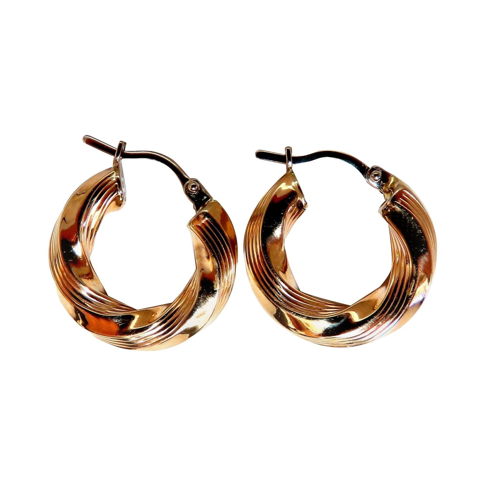 Tubular Twist 14 Karat Gold Hoop Earrings For Sale