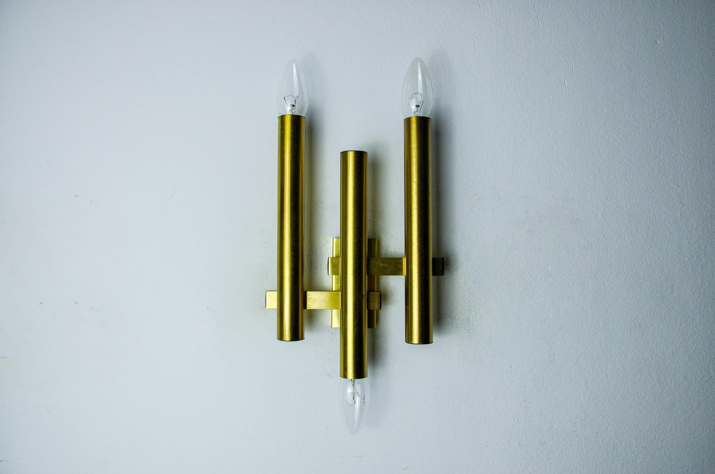 Hollywood Regency Tubular wall lamp by Maison Sciolari, 3 lights, Italy, 1970 For Sale