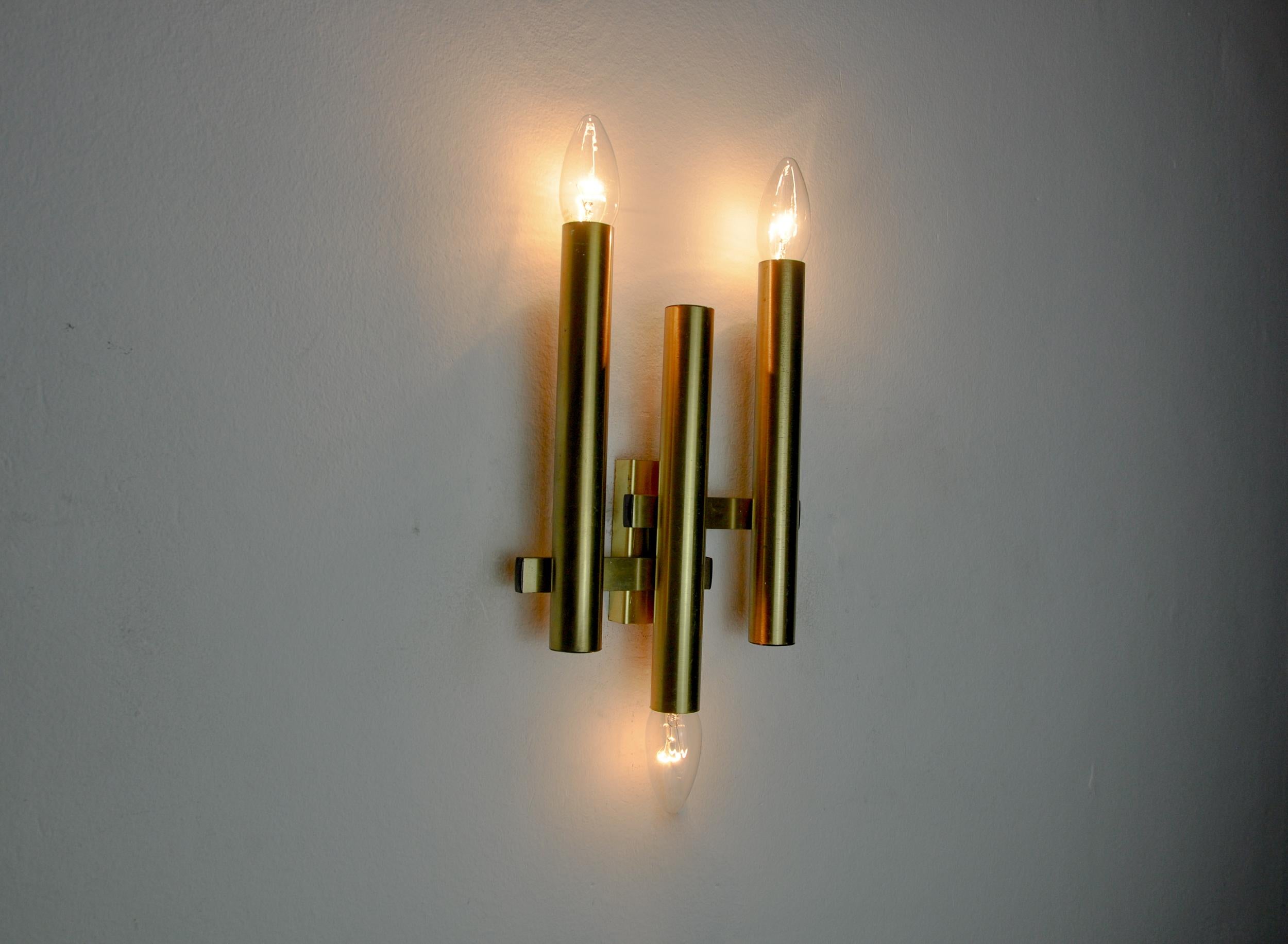 Late 20th Century Tubular wall lamp by Maison Sciolari, 3 lights, Italy, 1970 For Sale