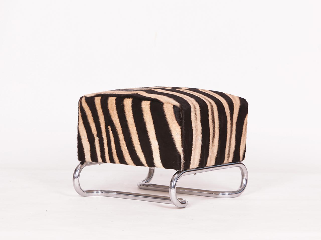 Stahlrohrhocker aus Zebrafell von Hynek Gottwald, 1930er Jahre im Angebot 2