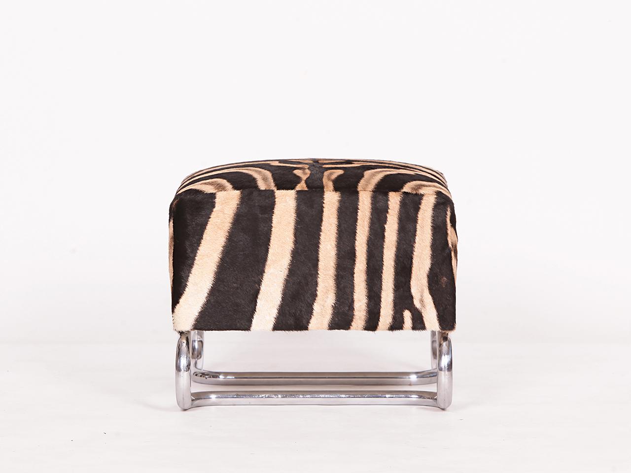 Stahlrohrhocker aus Zebrafell von Hynek Gottwald, 1930er Jahre im Angebot 3