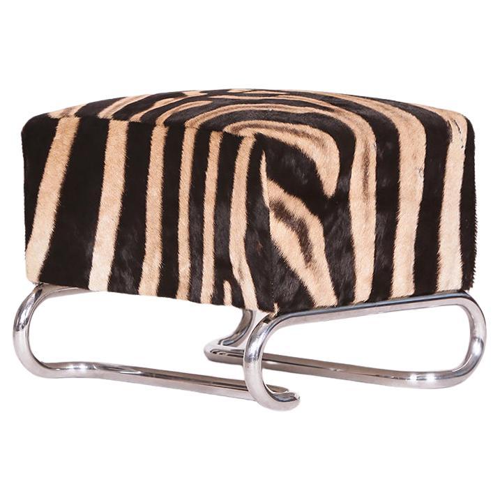 Tubular Zebra Hide Steel Stool by Hynek Gottwald, 1930s