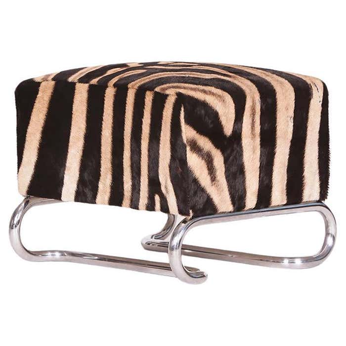 Zebra Stool Tubular Zebra Hide Steel Stool by Hynek Gottwald, 1930s For Sale at 1stDibs