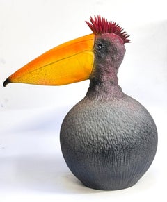 Tucan Ceramic Centerpiece, Gold details Handmade Without Mold, Italy