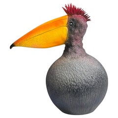 Centre de table en céramique Tucan, détails dorés Entièrement réalisé à la main sans moule, 2024