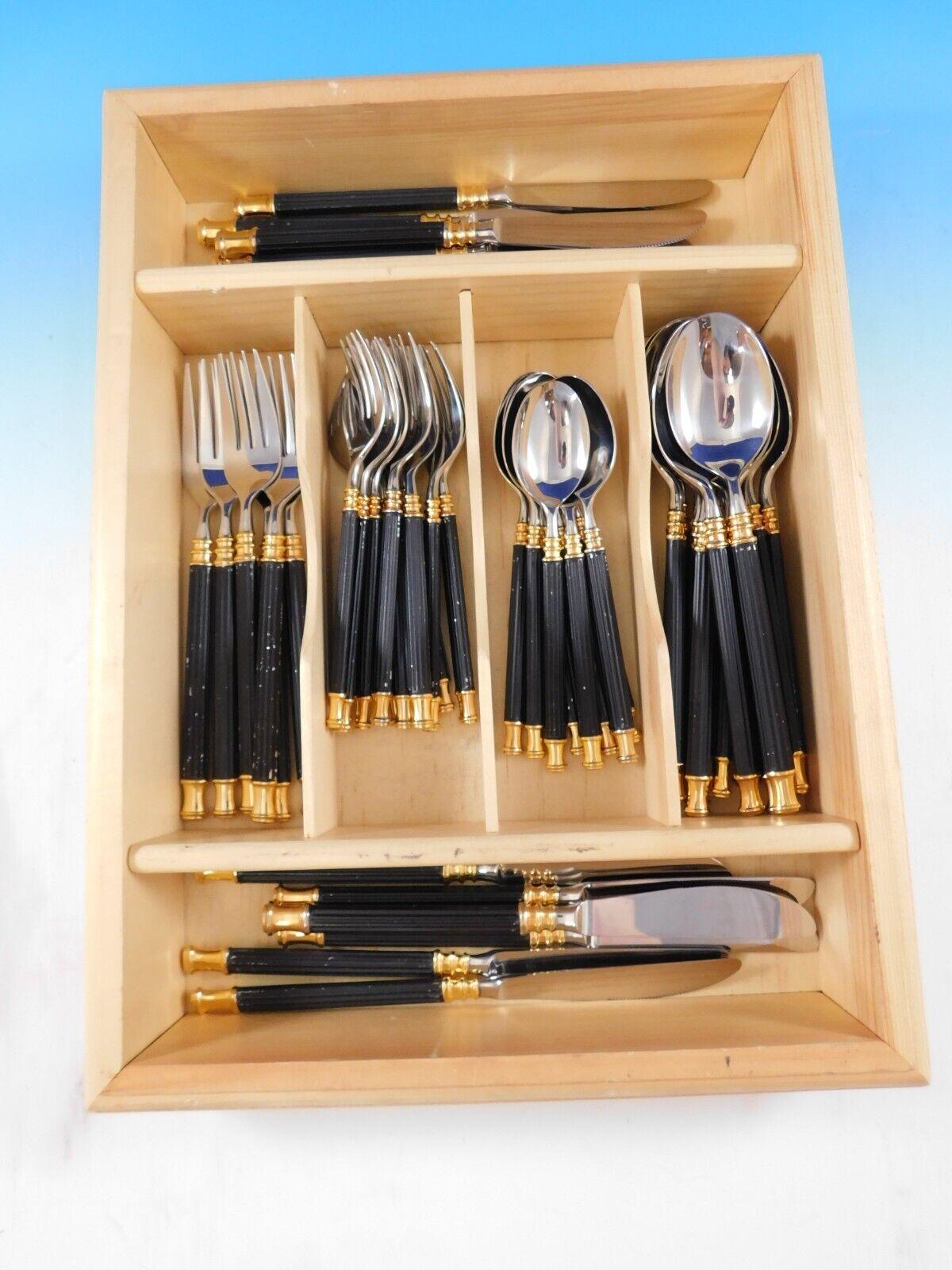 Tucano black with gold accent by Sasaki Japan estate stainless steel flatware set, 50 pieces. This set includes:

12 knives, 8 3/4