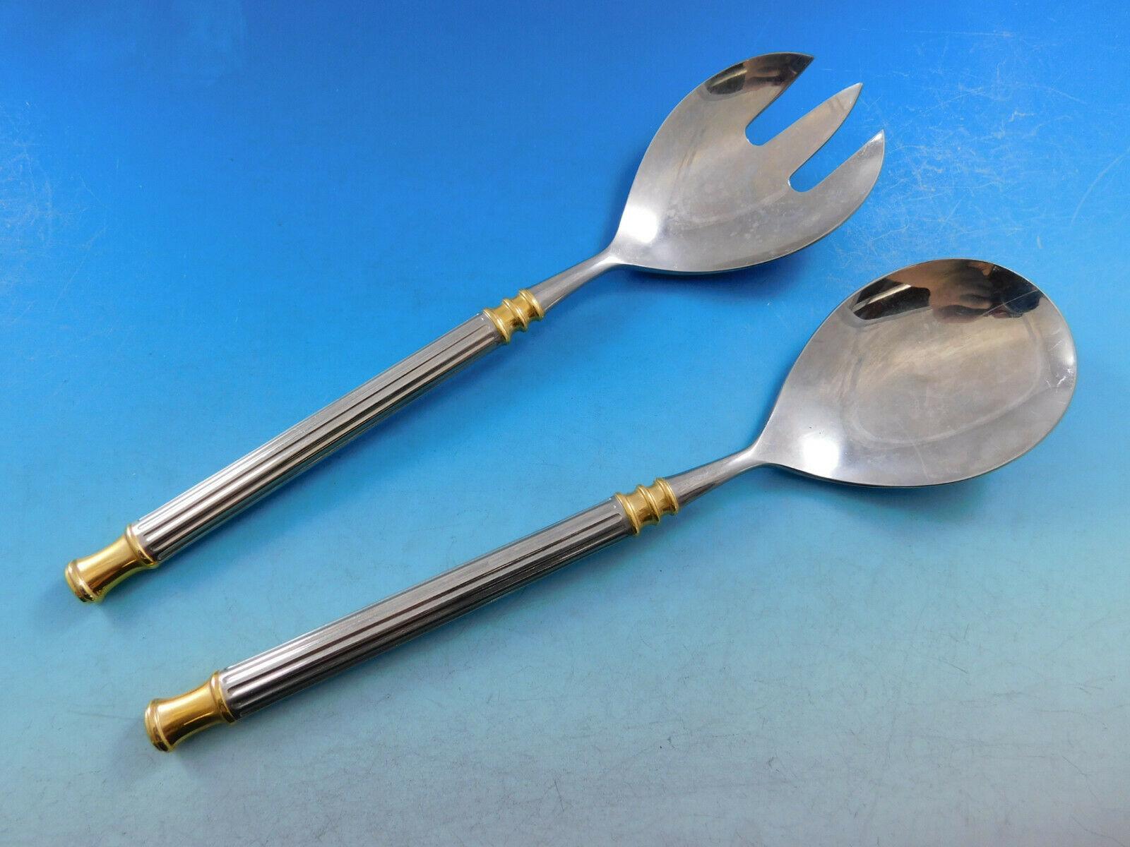 Tucano Gold Accent Sasaki Japan Stainless Steel Flatware Set Service Estate In Excellent Condition In Big Bend, WI
