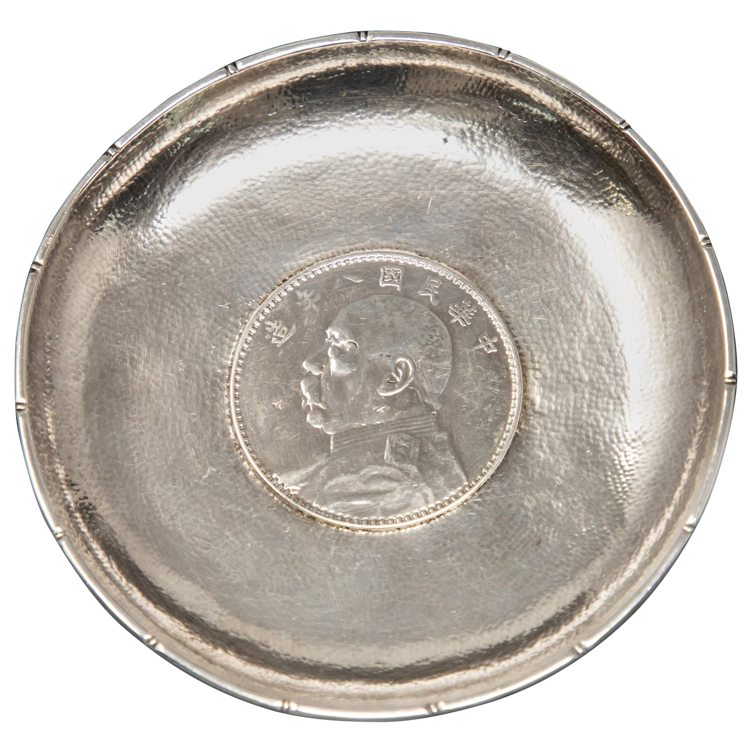 Tuck Chang Sterling Silver Dish with Coin For Sale
