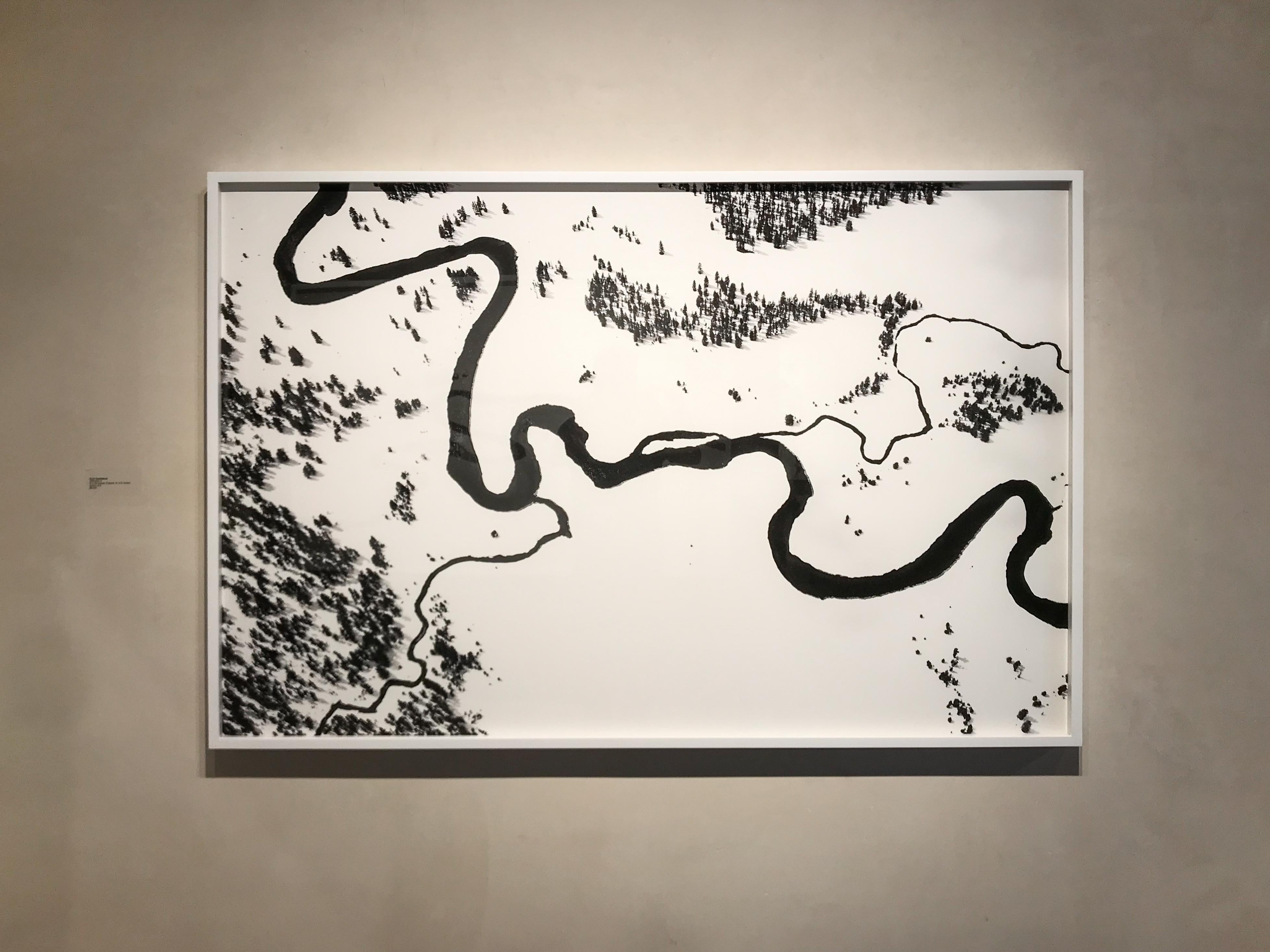 Waterline X - B&W aerial landscape framed photograph 40 x 60 inches  - Minimalist Photograph by Tuck Fauntleroy