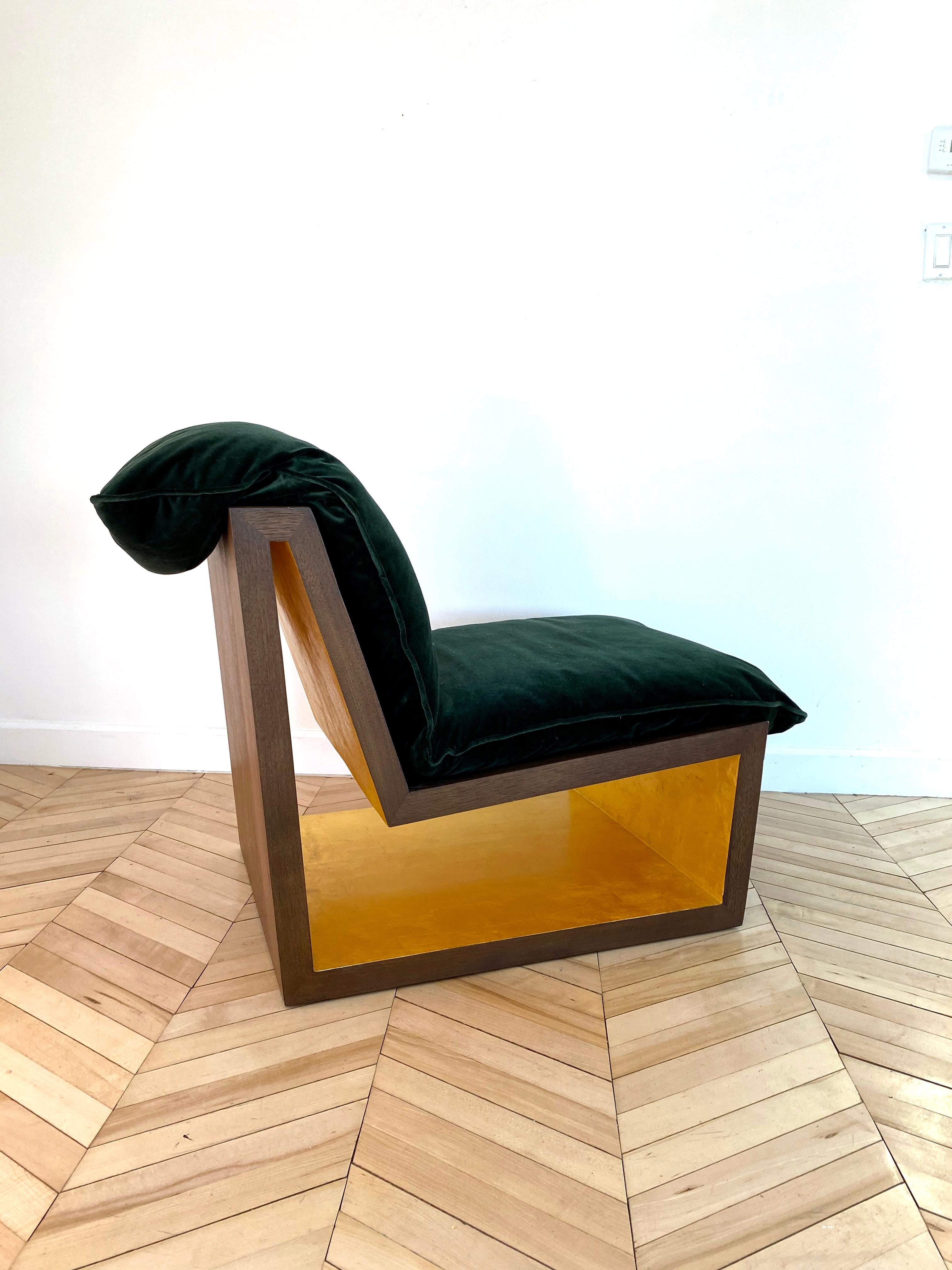 American Tucker Lounge Chair, Contemporary, Walnut and Gold Leaf, by Dean and Dahl For Sale
