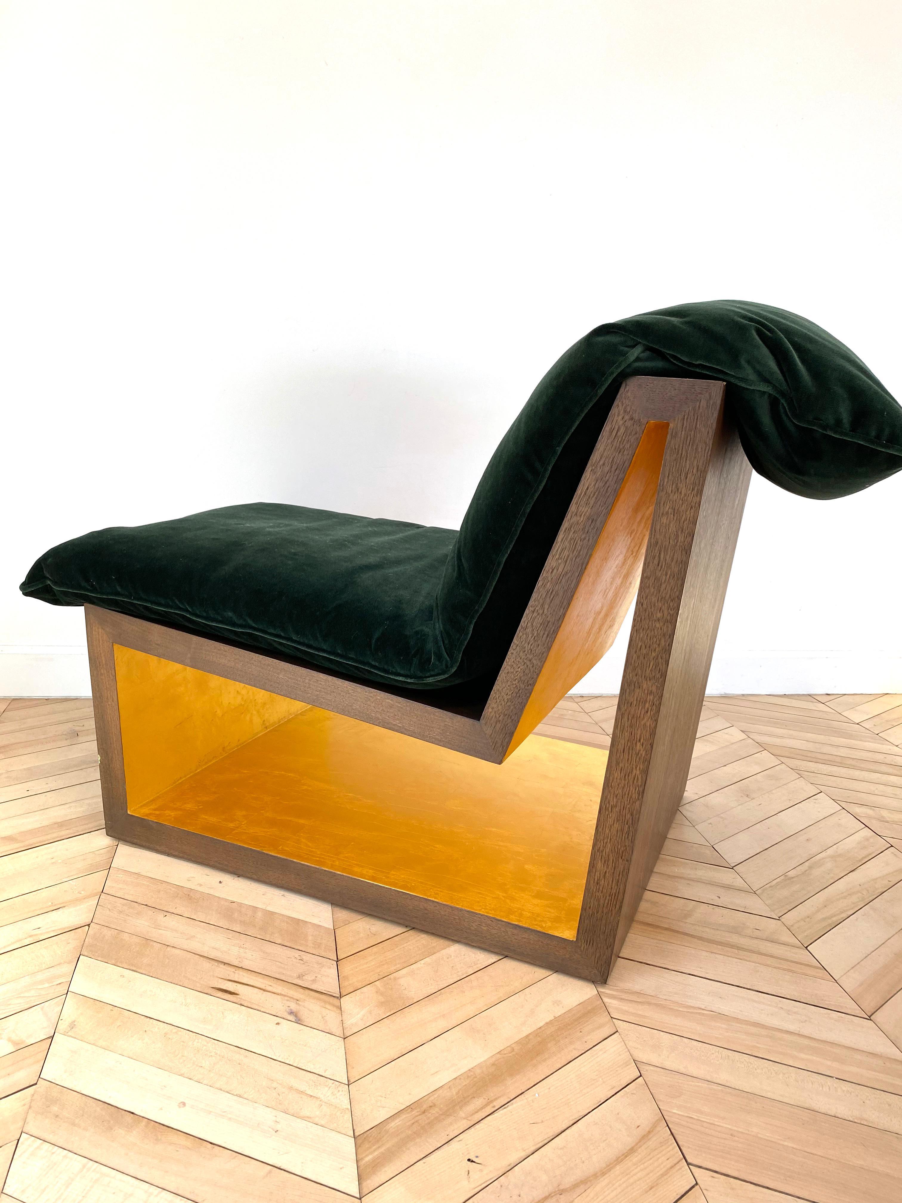 Gilt Tucker Lounge Chair, Contemporary, Walnut and Gold Leaf, by Dean and Dahl