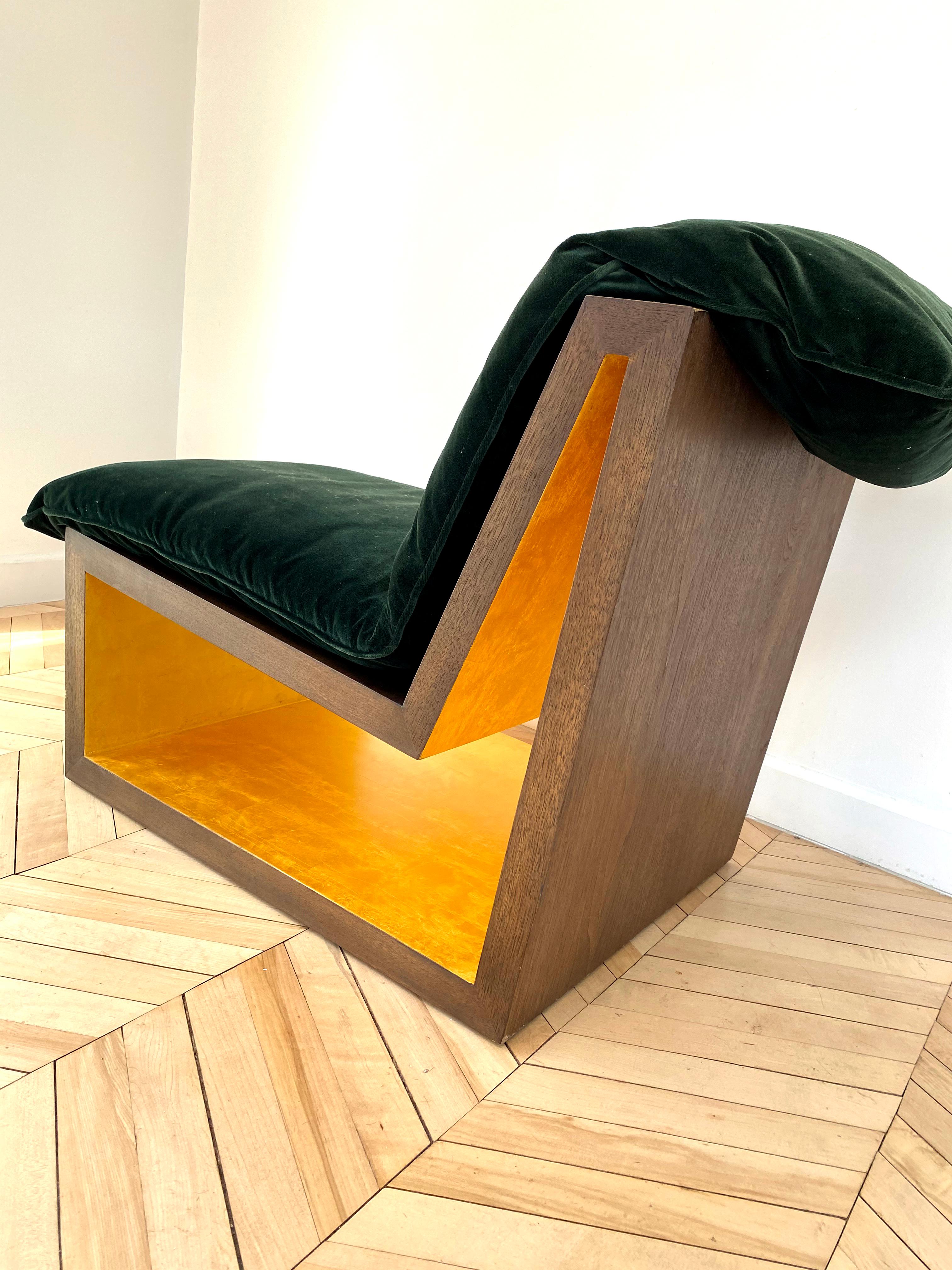 Tucker Lounge Chair, Contemporary, Walnut and Gold Leaf, by Dean and Dahl In New Condition For Sale In Putnam Valley, NY