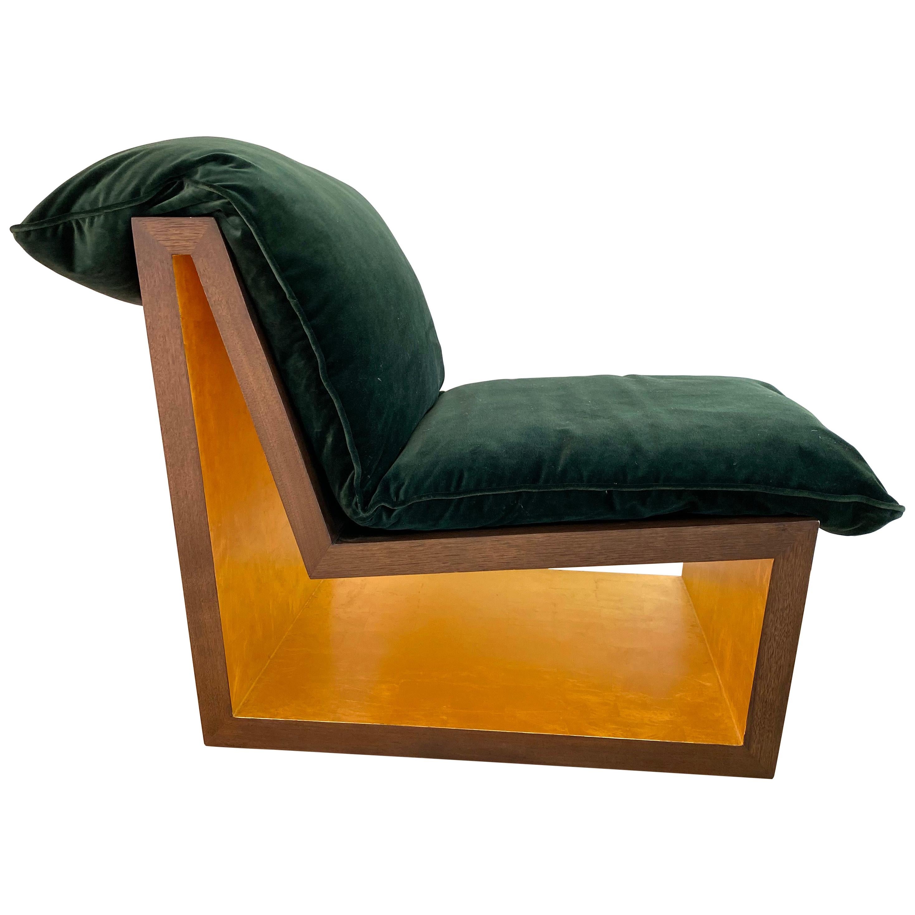Tucker Lounge Chair, Contemporary, Walnut and Gold Leaf, by Dean and Dahl