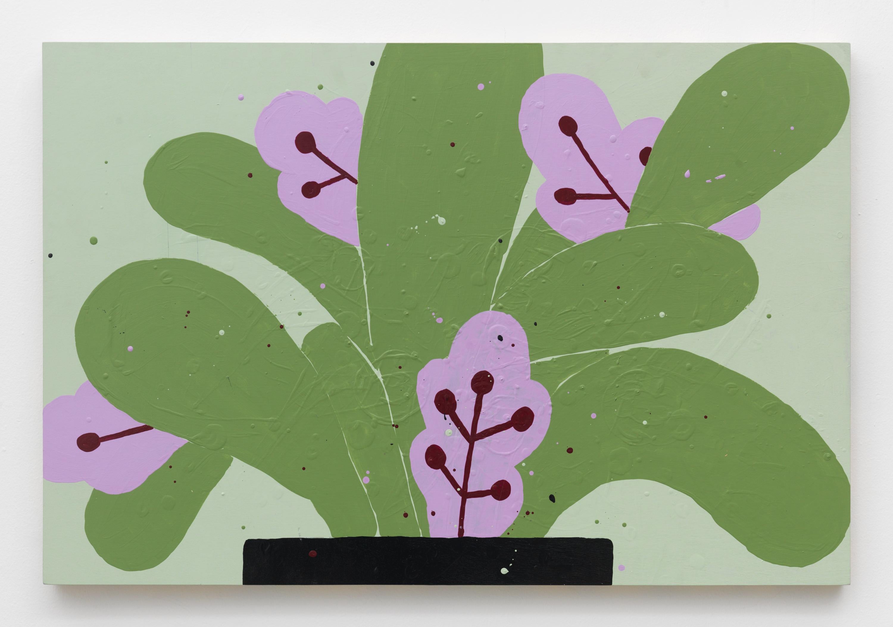 About his flower painting, leading art critic Roberta Smith writes in The New York Times: "Rendered in enamel on wood panel, these hardy works are essentially abstract, itinerant paintings that vibrate with energy. Their simple shapes and