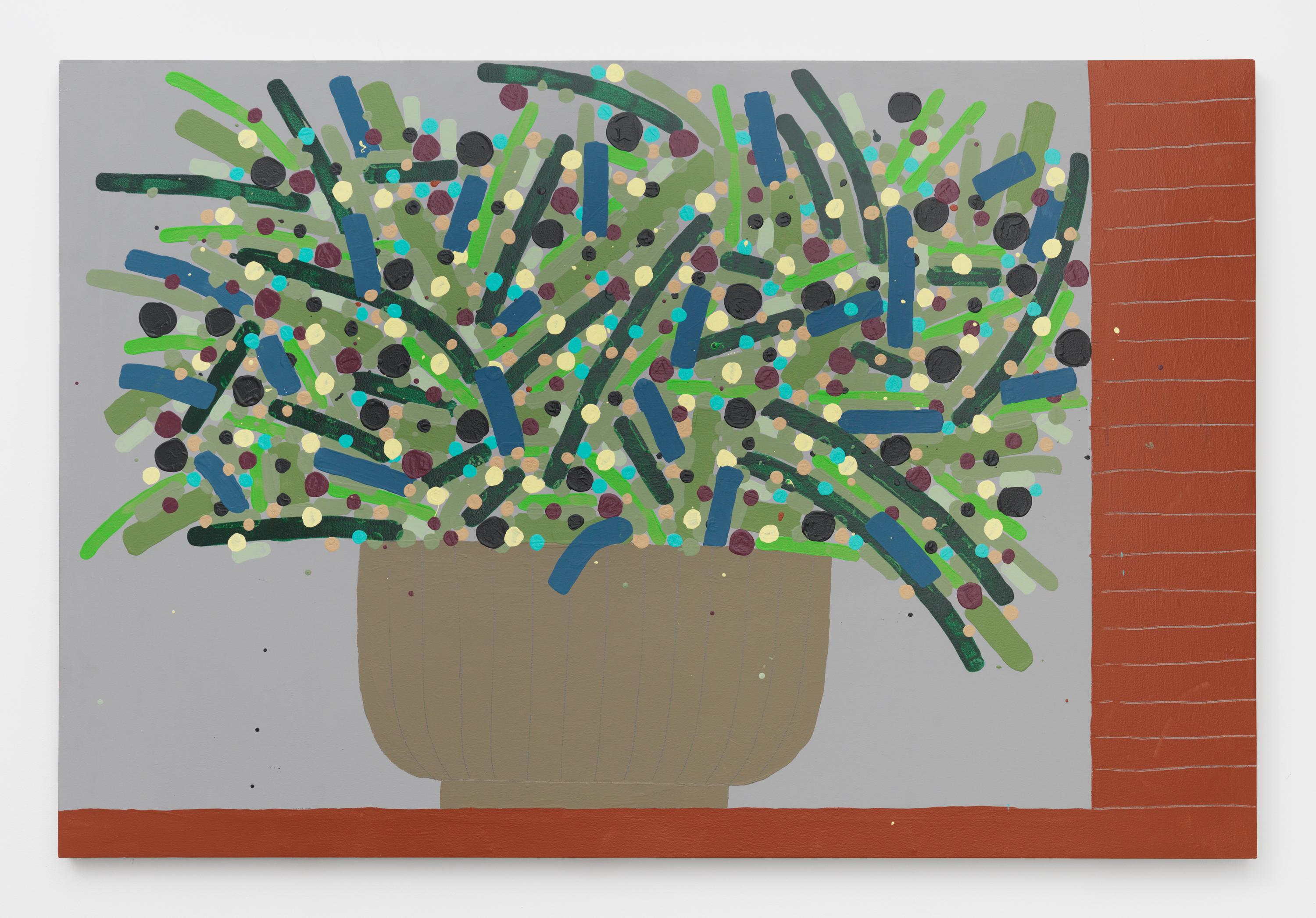 About his flower painting, leading art critic Roberta Smith writes in The New York Times: "Rendered in enamel on wood panel, these hardy works are essentially abstract, itinerant paintings that vibrate with energy. Their simple shapes and