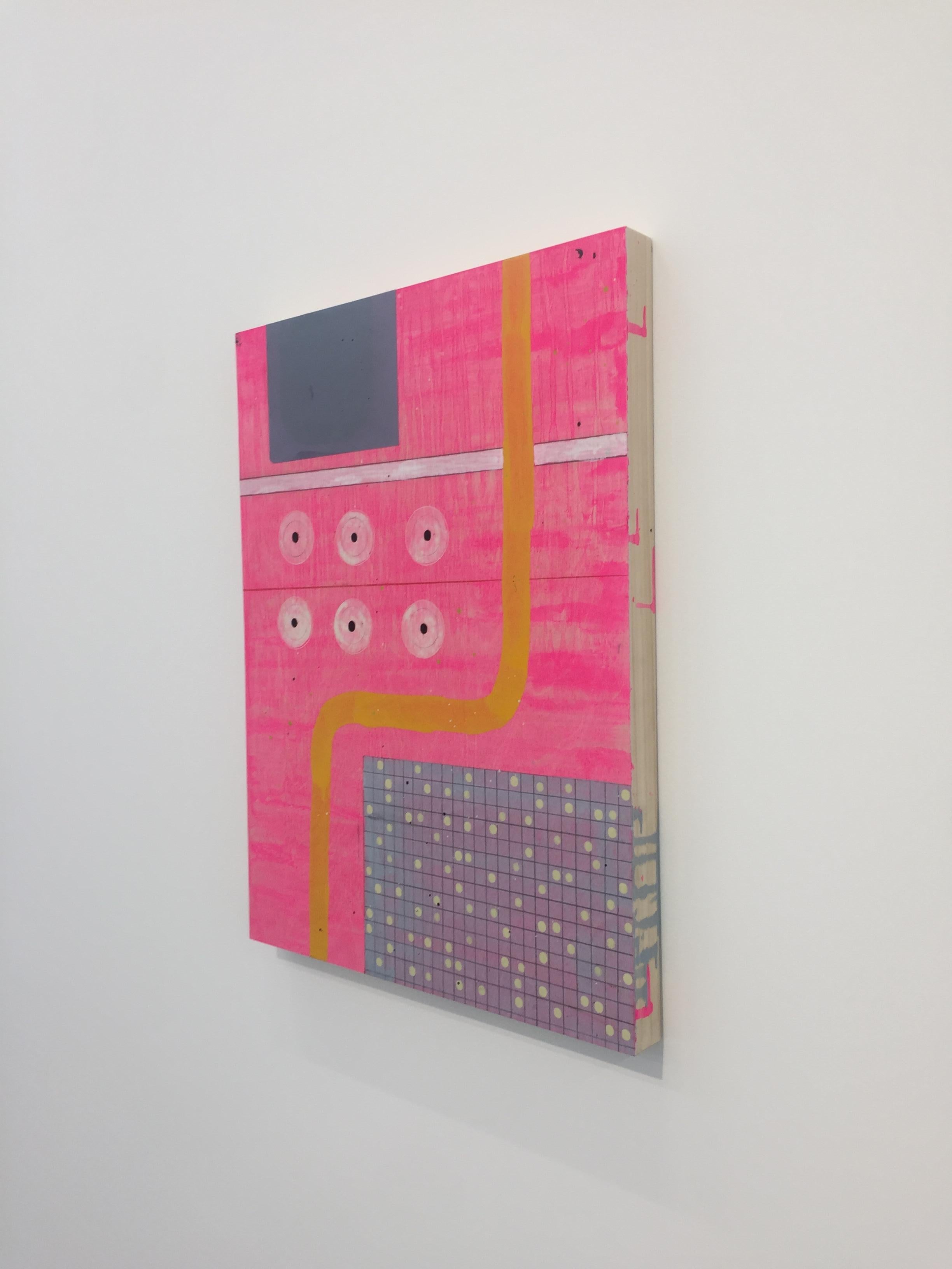 Untitled (MO18291), 2018, Enamel on panel, 24 x 18 inches - Pink Landscape Painting by Tucker Nichols