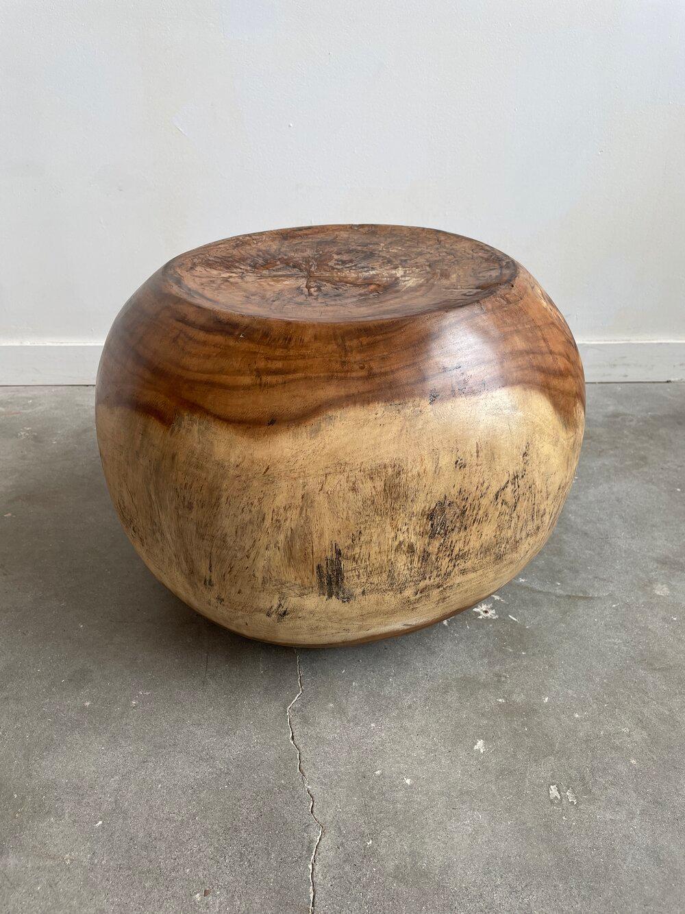 Tucker Robbins Pouf Stool / Side Table in Acacia Wood In Good Condition In Long Island City, NY