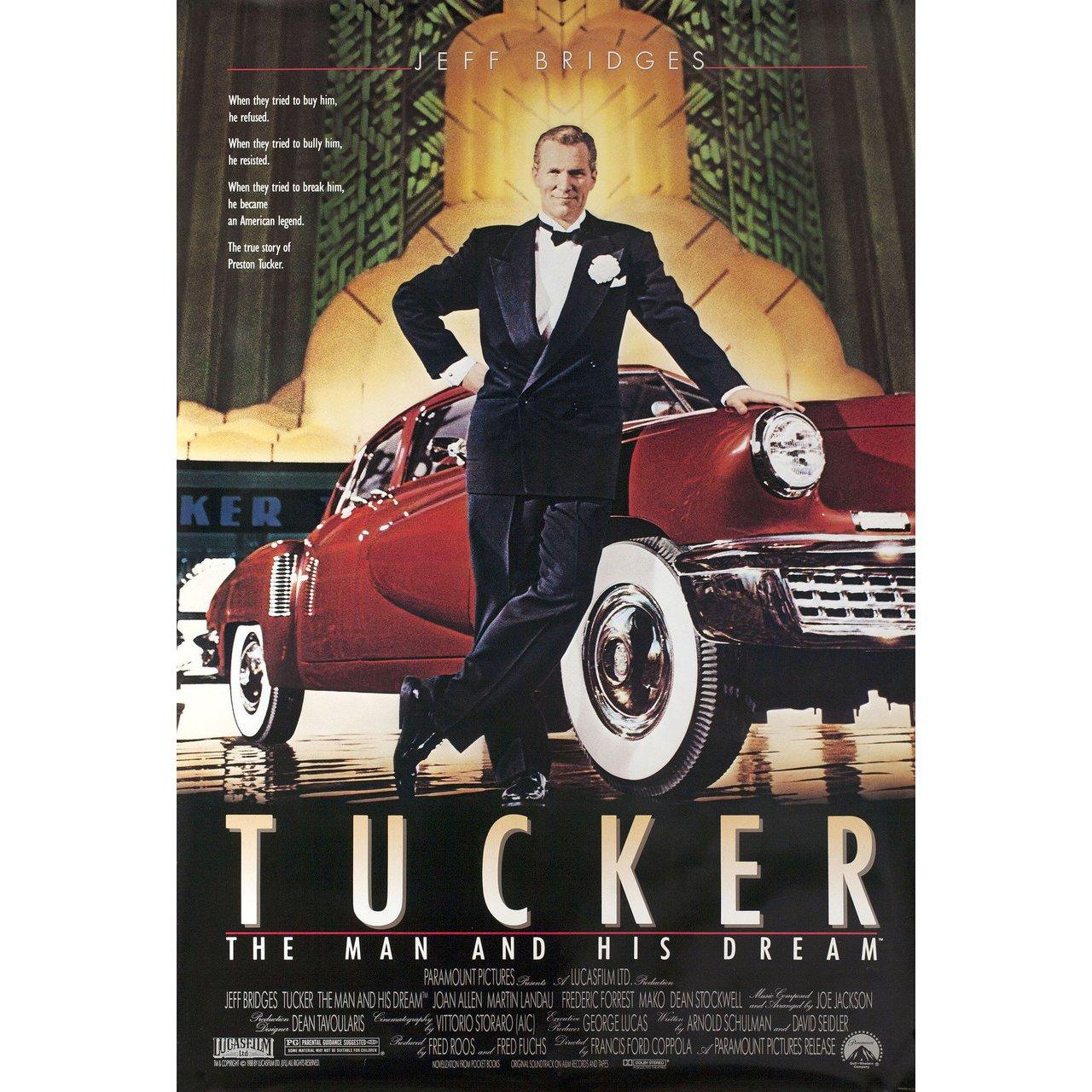 Original 1988 U.S. one sheet poster for the film Tucker: The Man and His Dream directed by Francis Ford Coppola with Jeff Bridges / Joan Allen / Martin Landau / Frederic Forrest. Very Good-Fine condition, rolled. Please note: the size is stated in