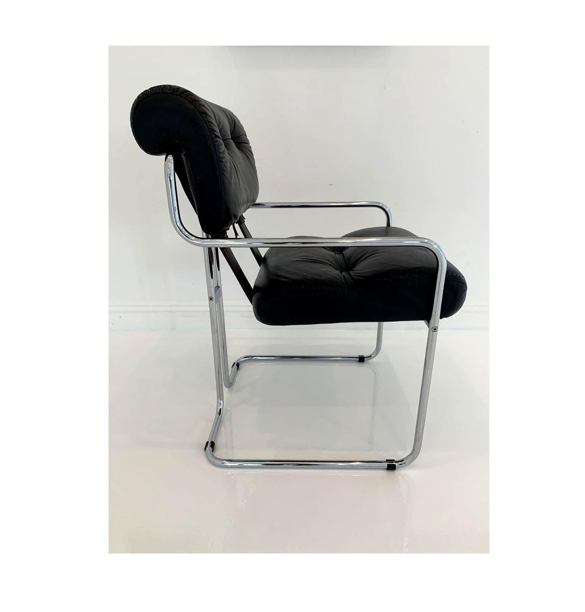 Mid-Century Modern 'Tucroma' Chair in Black Leather by Guido Faleschini