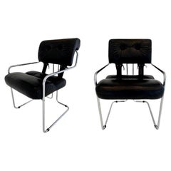 Vintage 'Tucroma' Chair in Black Leather by Guido Faleschini