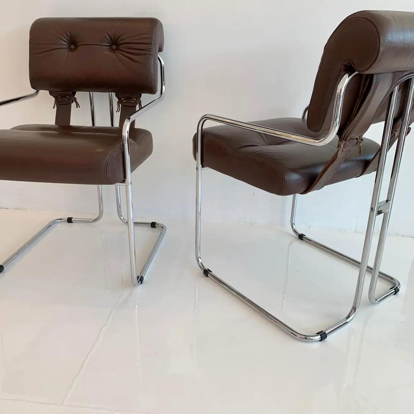 Italian Tucroma Chair in Brown Leather by Guido Faleschini