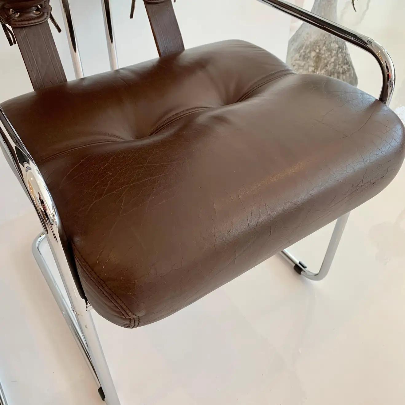 Late 20th Century Tucroma Chair in Brown Leather by Guido Faleschini