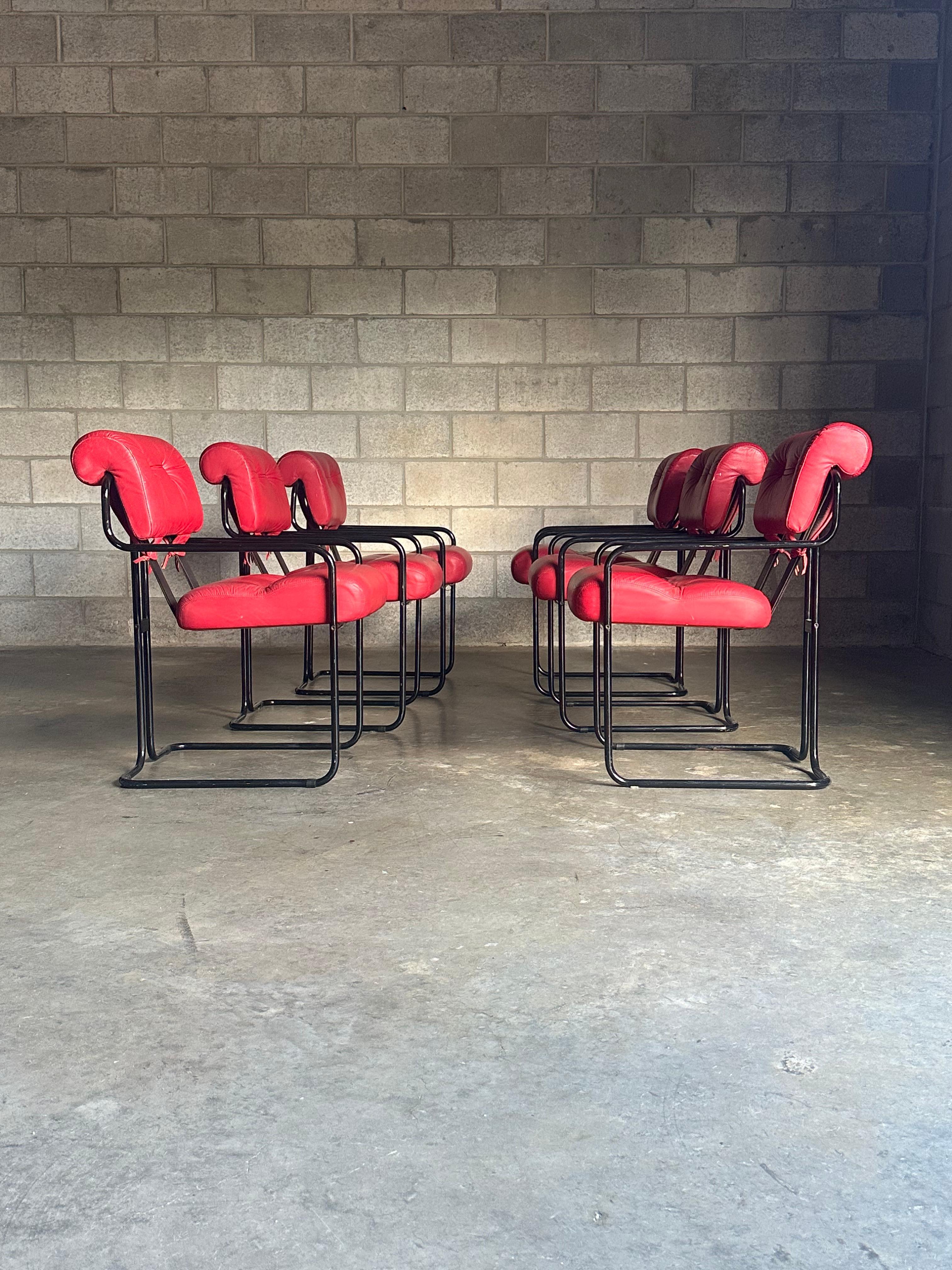 Tucroma-Stühle von Guido Faleschini für I4 Mariani, Rotes Leder-Set von 6 Stühlen (Postmoderne) im Angebot