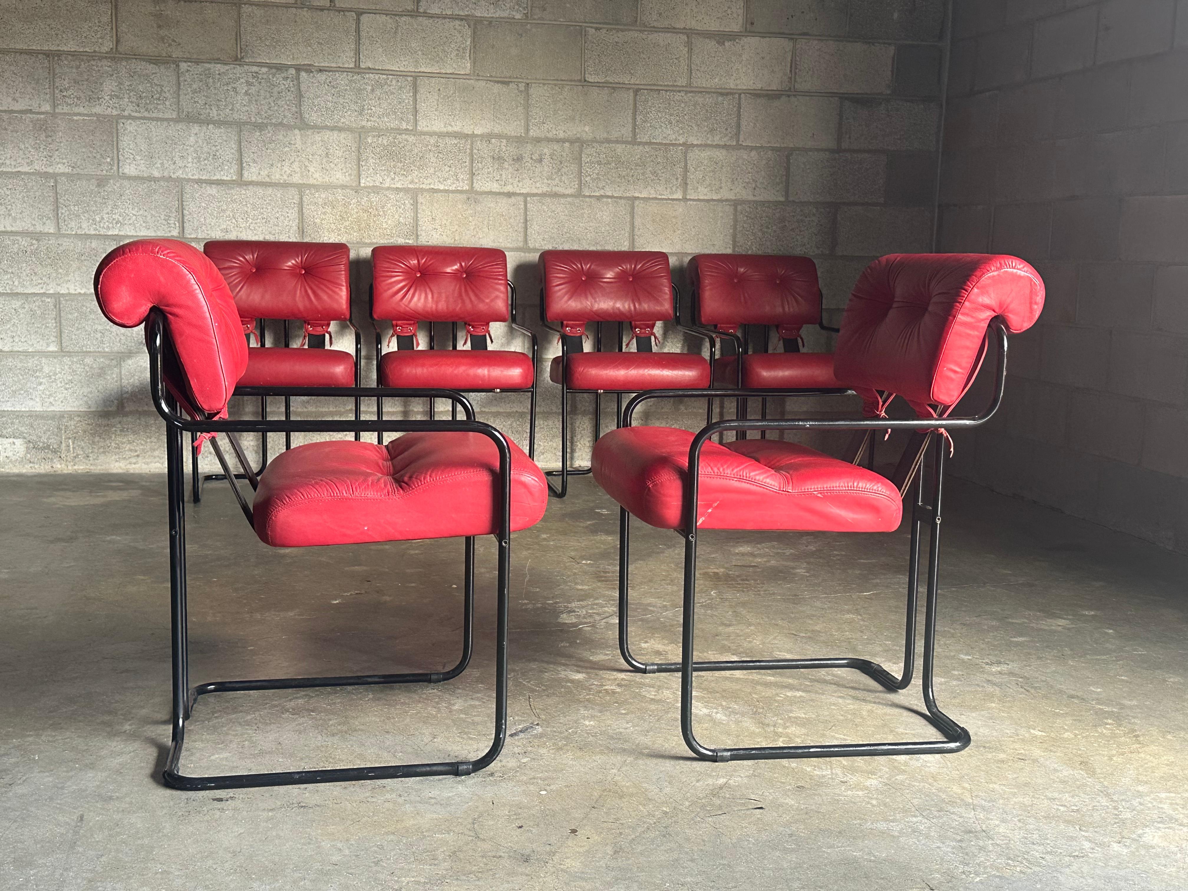 Tucroma-Stühle von Guido Faleschini für I4 Mariani, Rotes Leder-Set von 6 Stühlen im Zustand „Gut“ im Angebot in St.Petersburg, FL