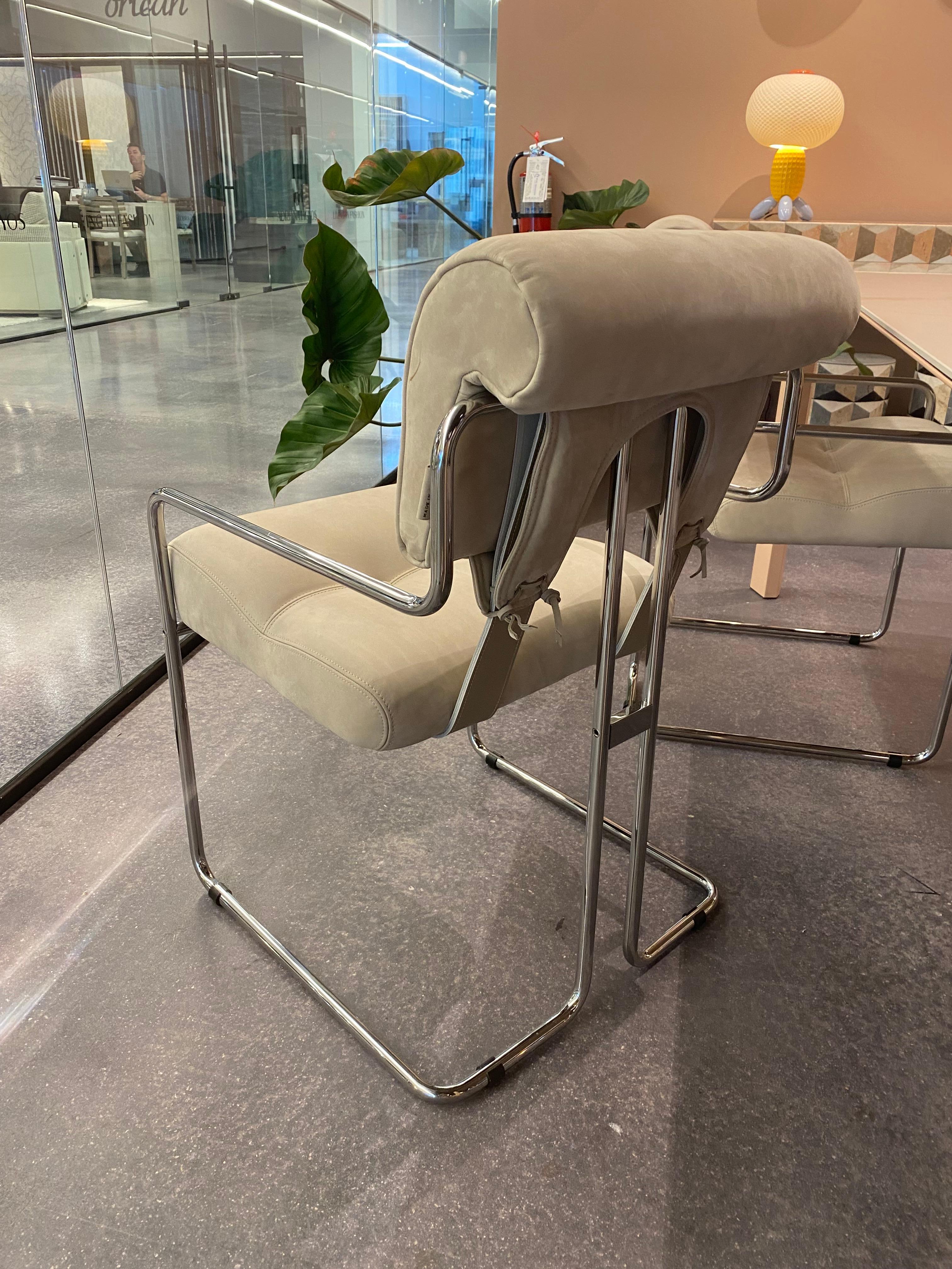 Italian Tucroma Chairs, Suede and Chrome, set of 4 For Sale