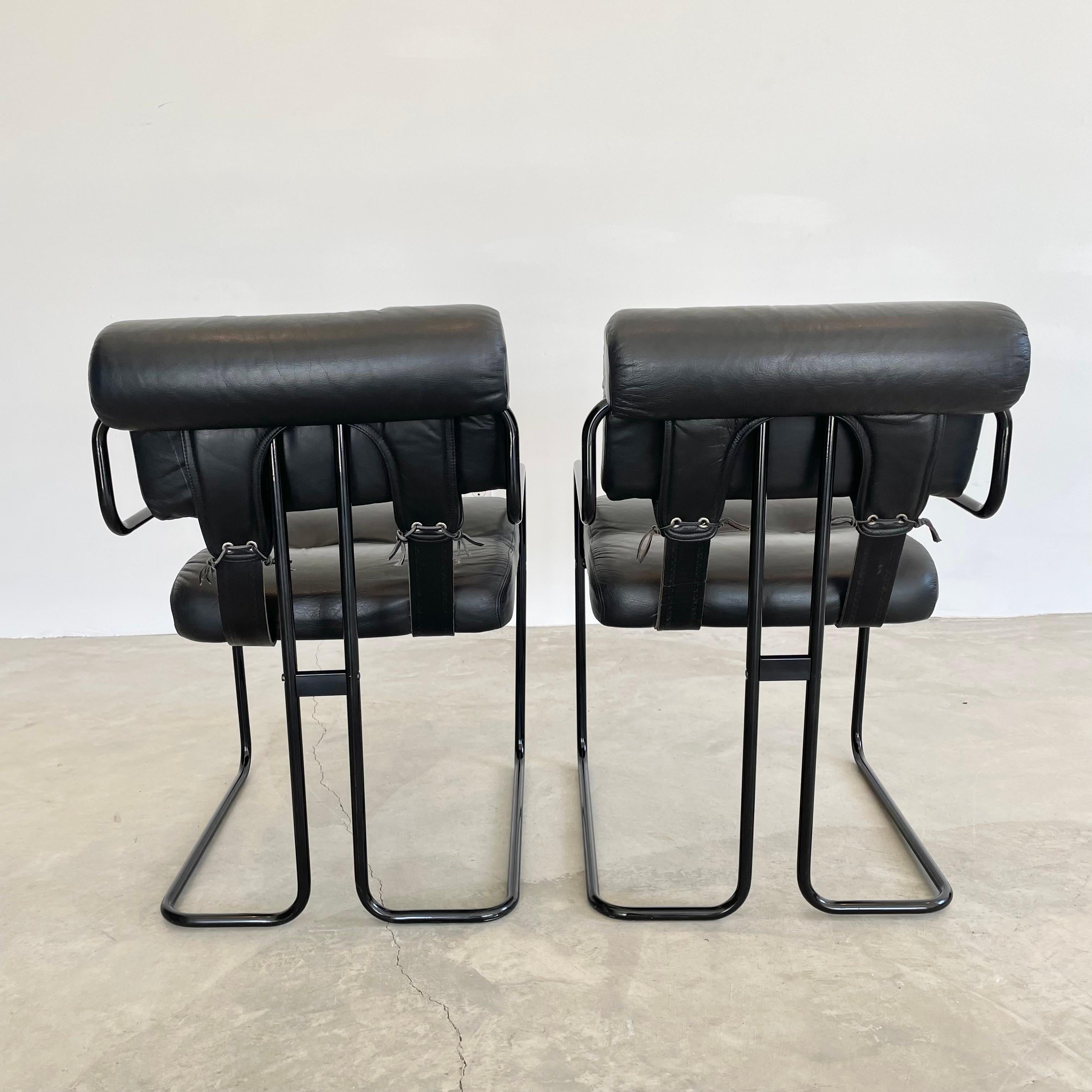Chaises de salle à manger Tucroma en cuir noir de Guido Faleschini pour Mariani, 1980 Italie en vente 5