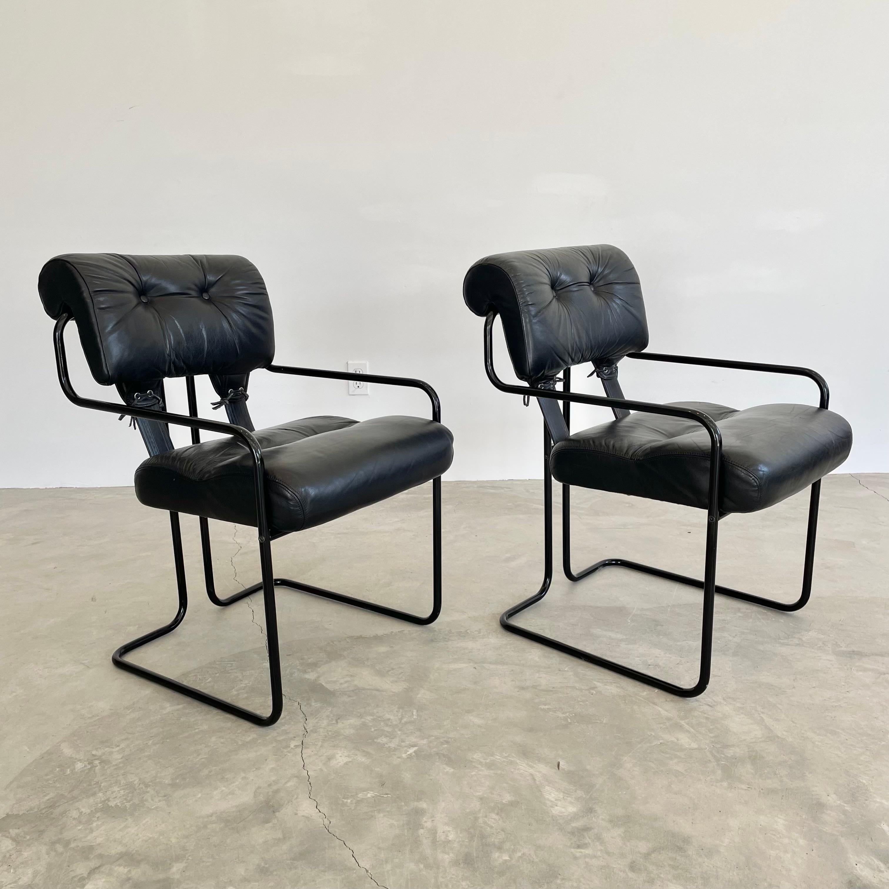 Late 20th Century Guido Faleschini Tucroma Dining Chairs in Black Leather for Mariani, 1980s Italy For Sale