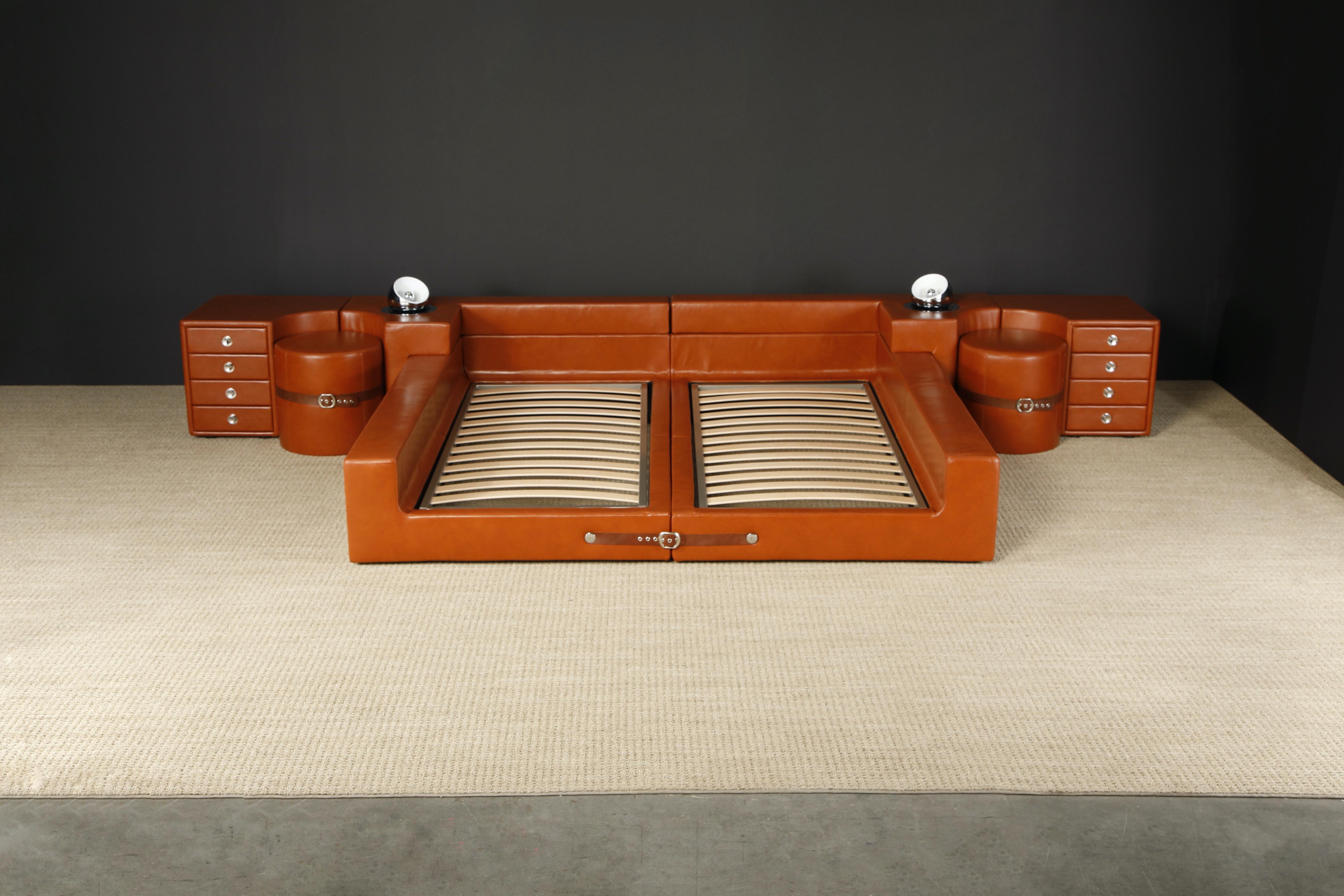 Italian 'Tucroma' Leather Bed and Nightstands by Guido Faleschini for i4Mariani, Italy