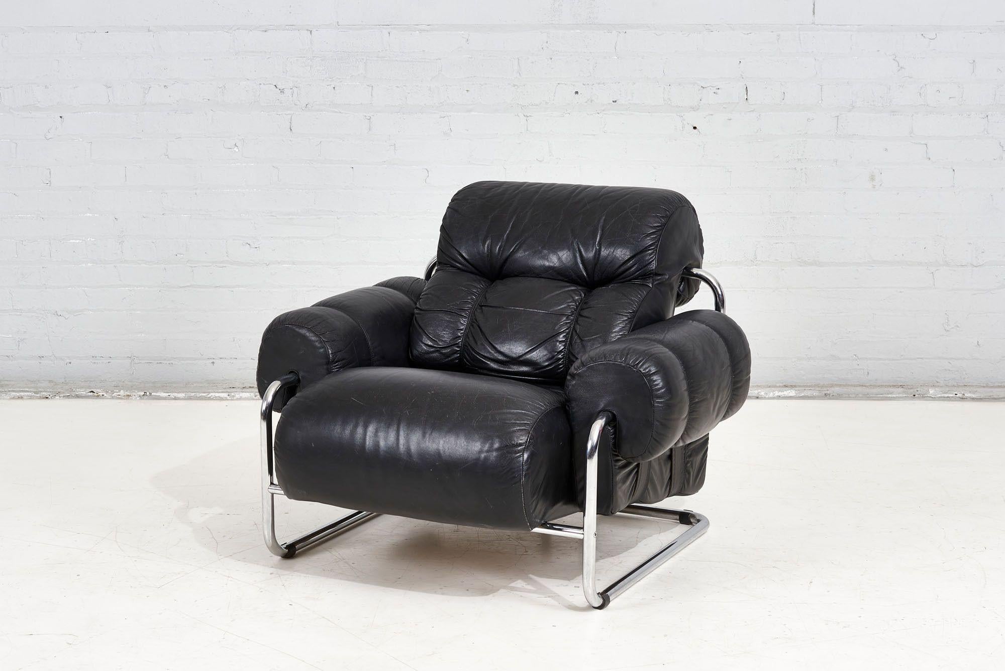 Mid-Century Modern Tucroma Leather Lounge Chair by Guido Faleschini Mariani Pace, 1970, Italy