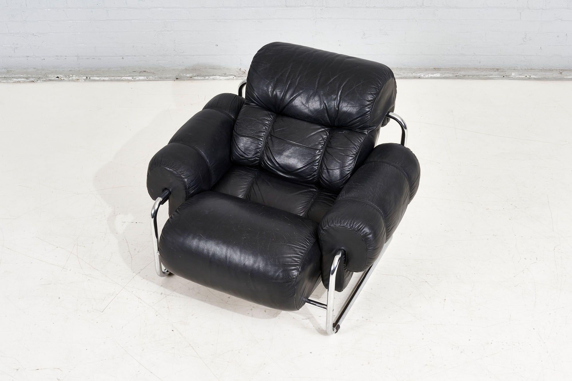 Italian Tucroma Leather Lounge Chair by Guido Faleschini Mariani Pace, 1970, Italy