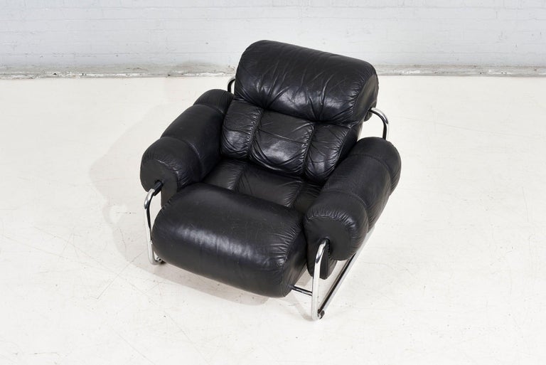 Italian Tucroma Leather Lounge Chair by Guido Faleschini Mariani Pace, 1970, Italy For Sale