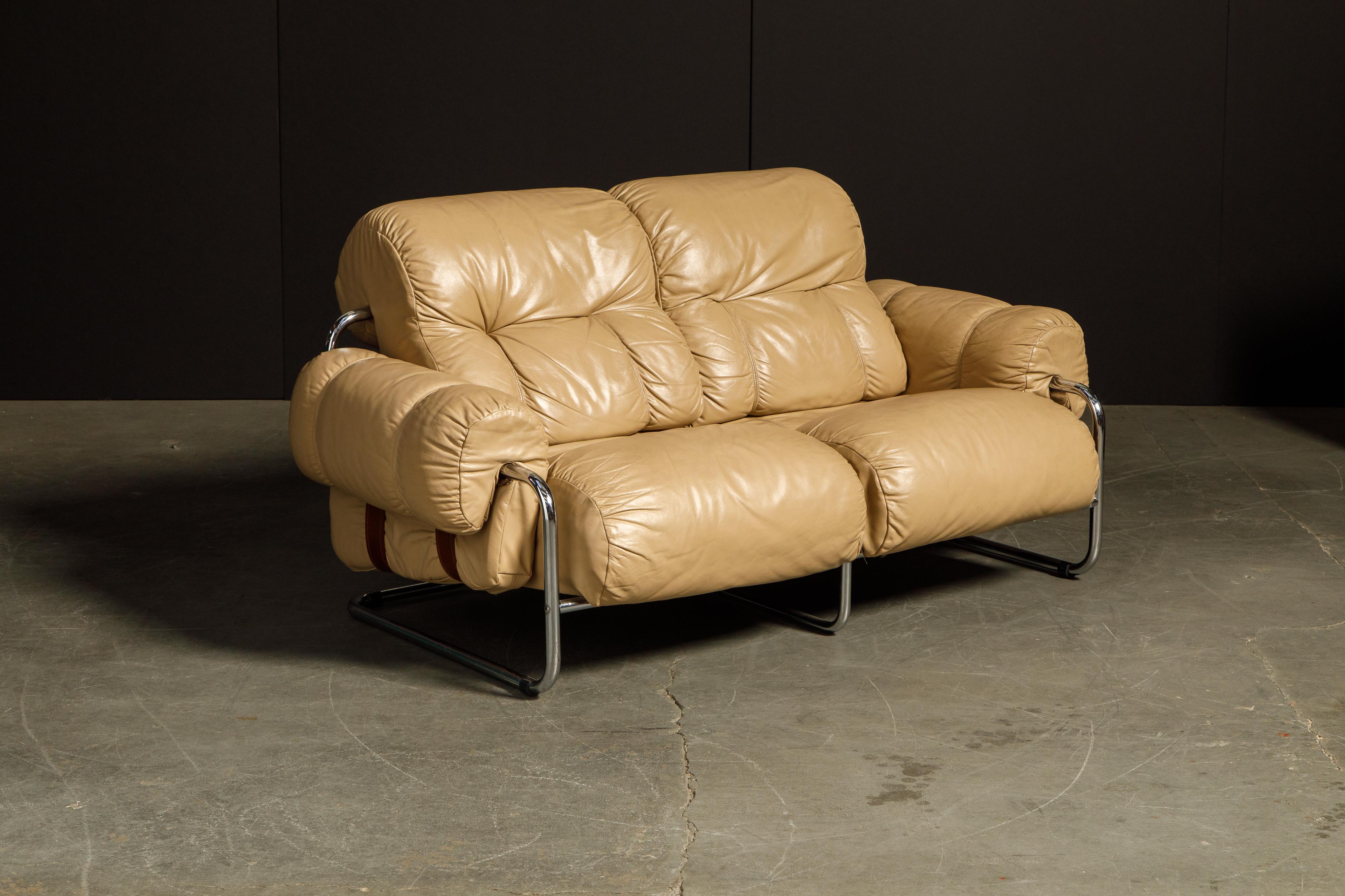 Modern 'Tucroma' Leather Sofa and Loveseat by Guido Faleschini for Mariani, 1970s Italy