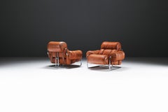 Tucroma lounge chairs (2) in cognac leather by Guido Faleschini for i4 Mariani