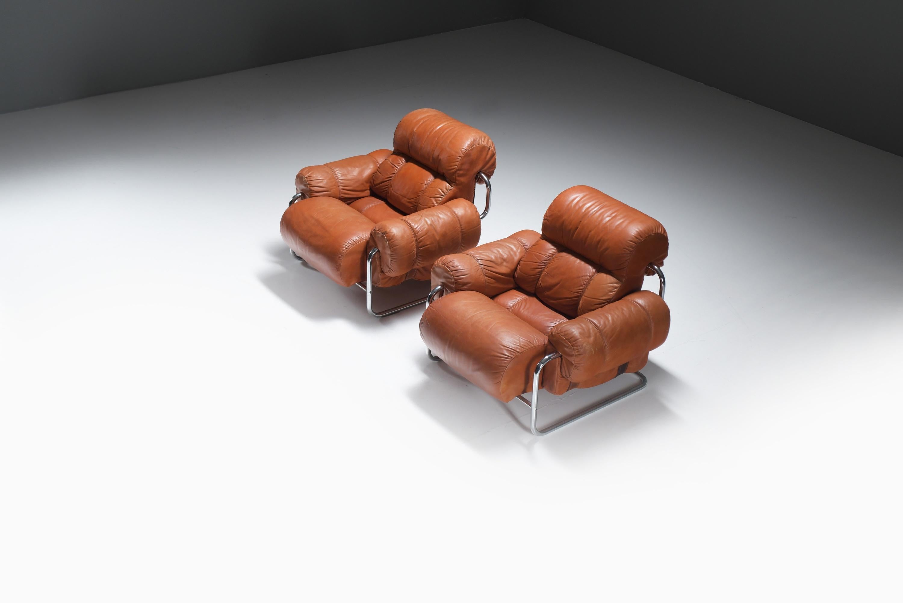 Tucroma-Loungesessel (2) aus cognacfarbenem Leder von Guido Faleschini für i4 Mariani im Angebot 1