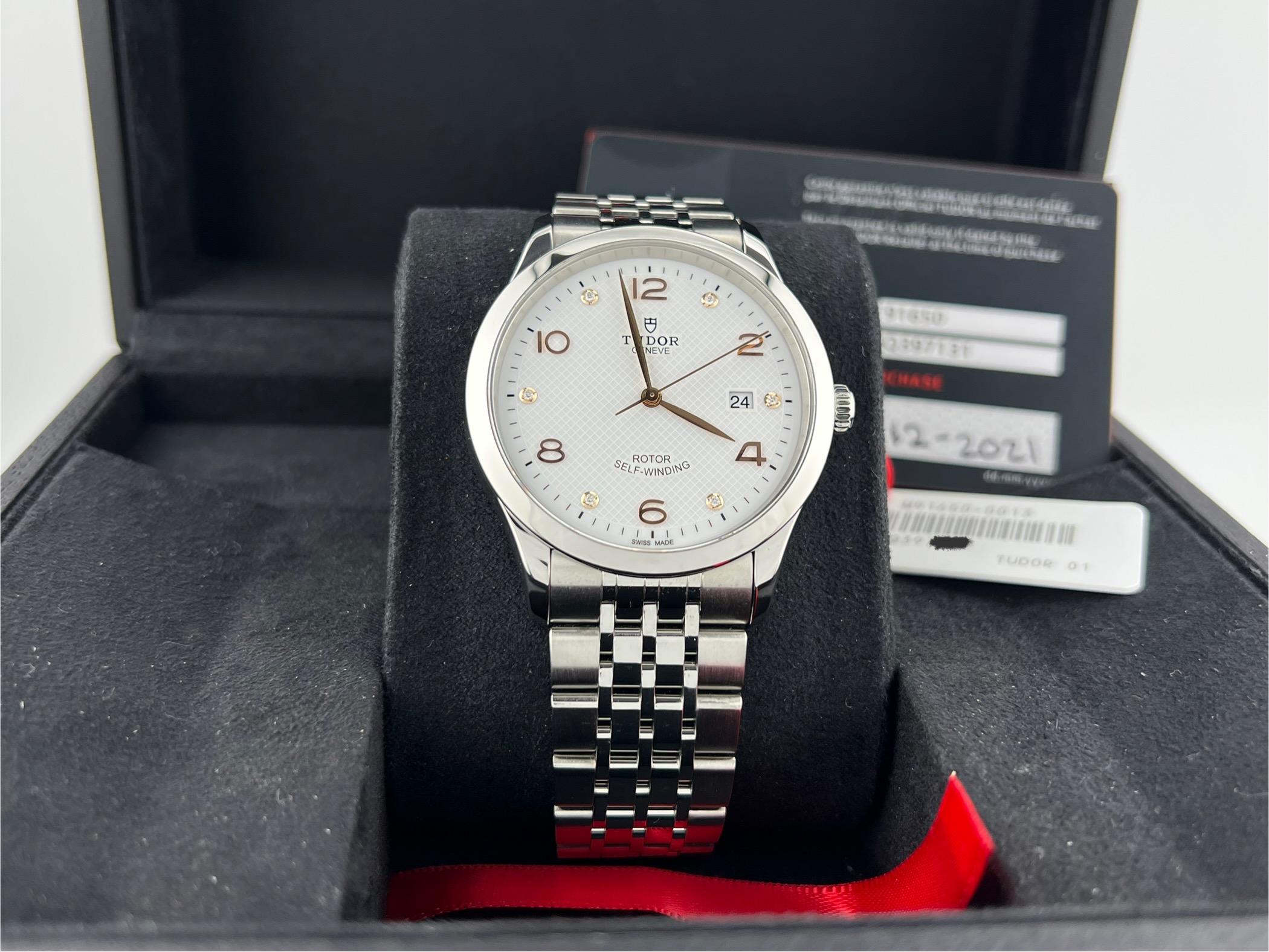Tudor 1926 91650 41mm Weiß Diamant Zifferblatt Edelstahl Box Papier im Angebot 7