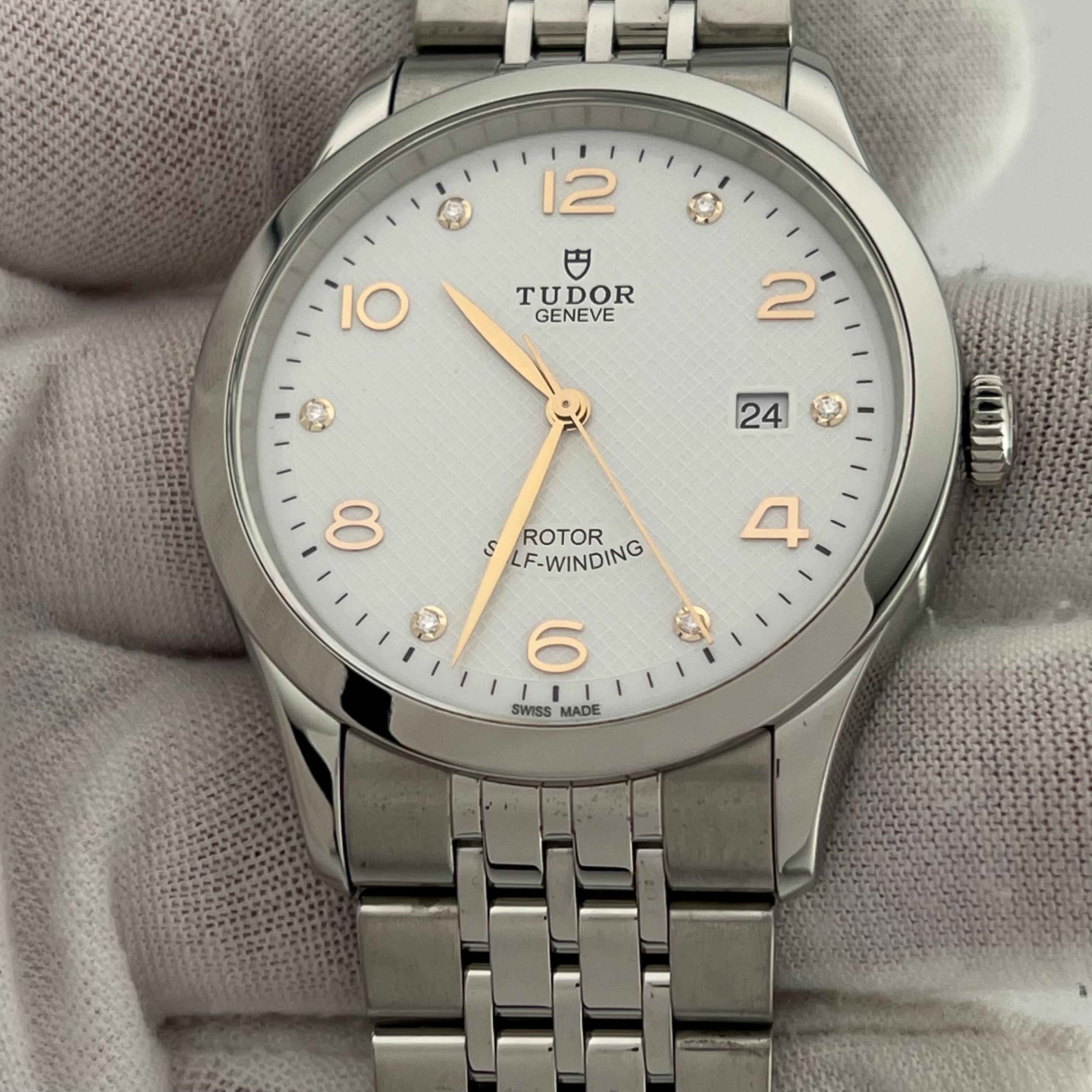 Tudor 1926 91650 41mm Weiß Diamant Zifferblatt Edelstahl Box Papier im Zustand „Hervorragend“ im Angebot in San Diego, CA